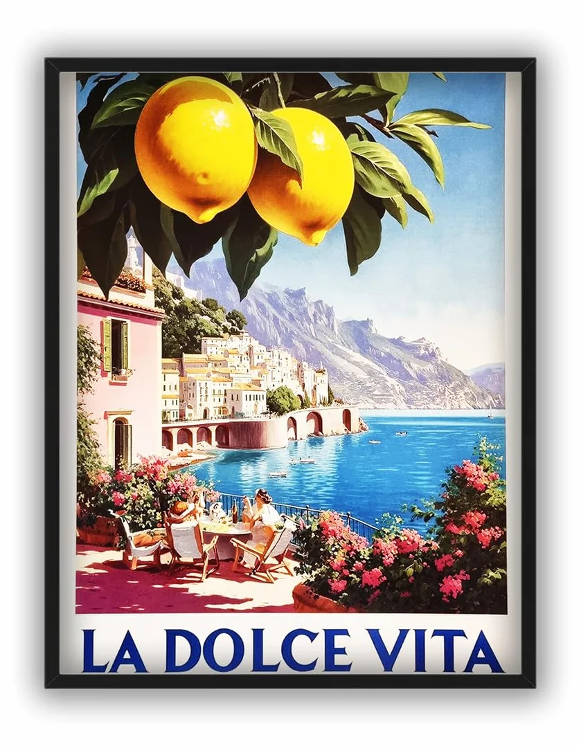 KUSTOM ART Affiche Décorative Murale Paysages et Villes Vue Amalfi La Dolce Vita Italie Impression Papier Satiné 40x30cm