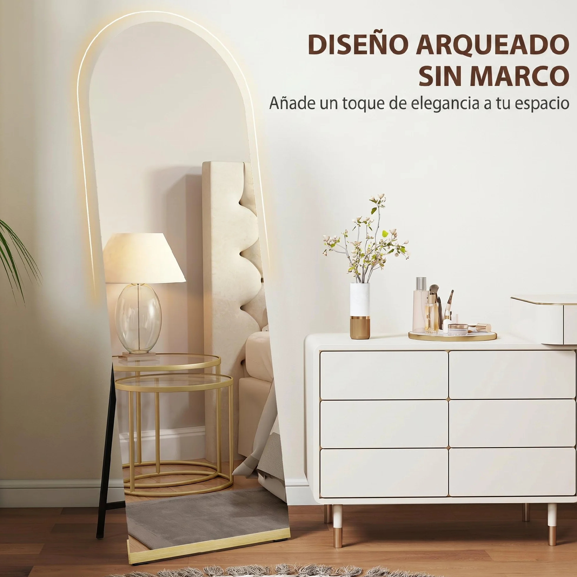 HOMCOM Miroir complet incurvé sans cadre en bois 160 x 50 cm