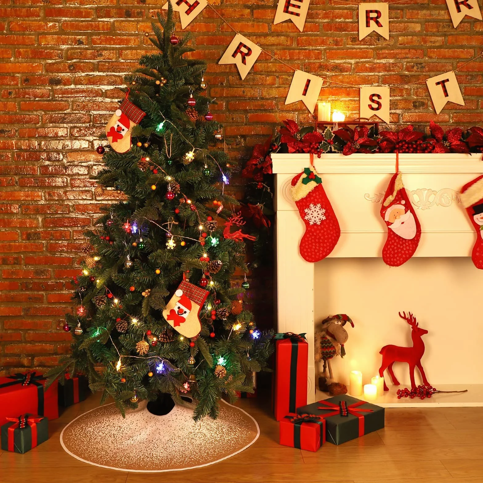 Jupe de sapin de Noël 75 cm toile de jute paillettes blanches flocons de neige N&T NIETING