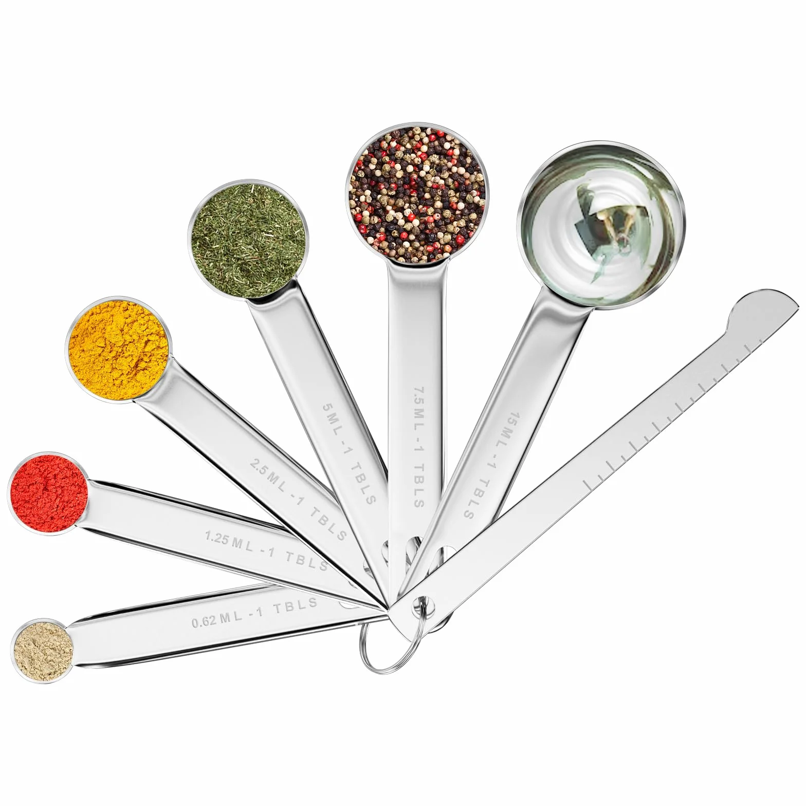 Cuillères Doseuses en Acier Inoxydable 7 Pièces, Lot de Cuillères à Mesurer avec Règle