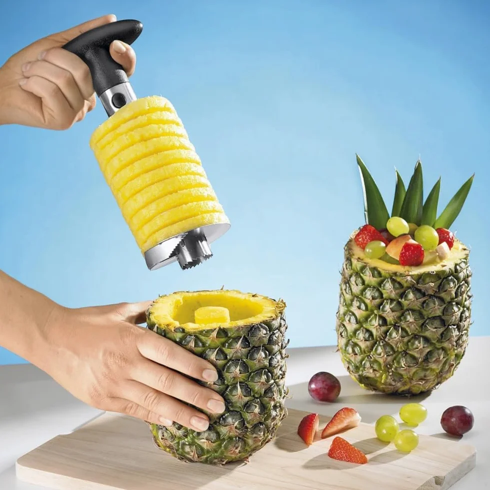 Coupe Ananas Découpe Ananas Éplucheur Acier Inoxydable pour Anneaux de Fruits Noir