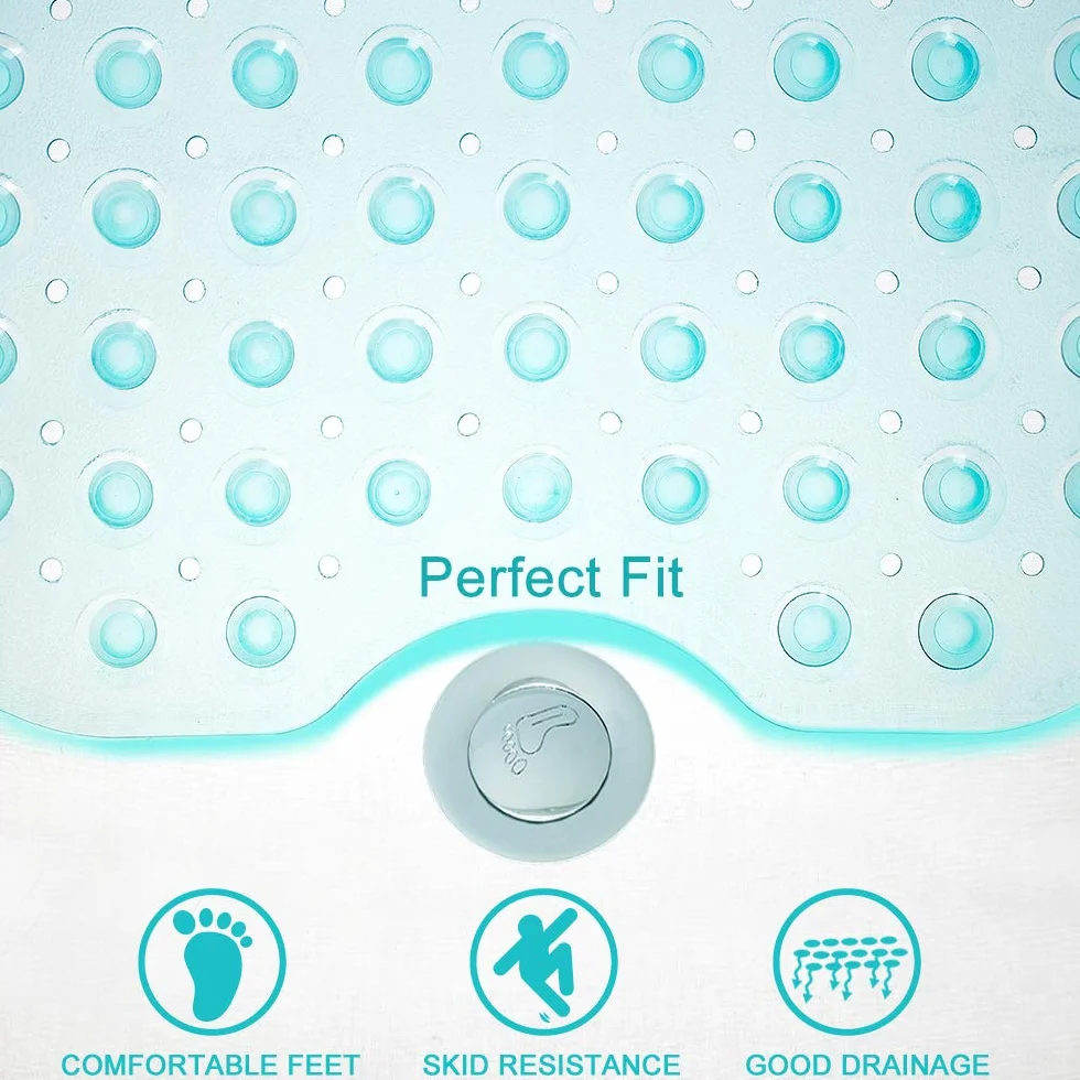Tapis de Bain Antidérapant 99 x 39 cm Lavable en Machine Bleu Transparent