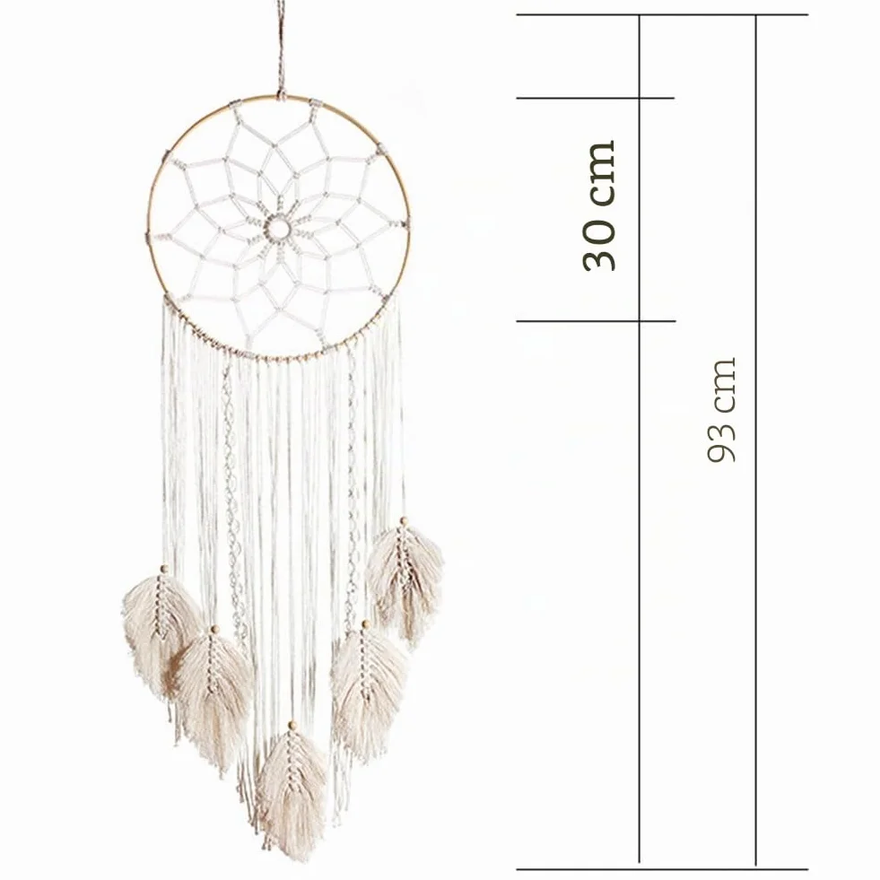 Attrape-rêves Boho Blanc Fait Main Macramé Tissé Coton Art mural Décoration Maison