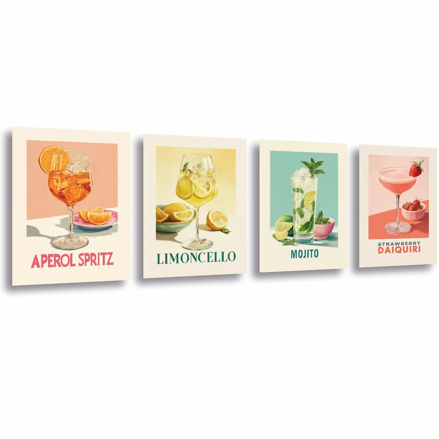LAVEMA Lot de posters rétro cocktail A4 (21 x 30 cm) Vintage Aperol Spritz Mojito Limoncello Décoration murale cuisine