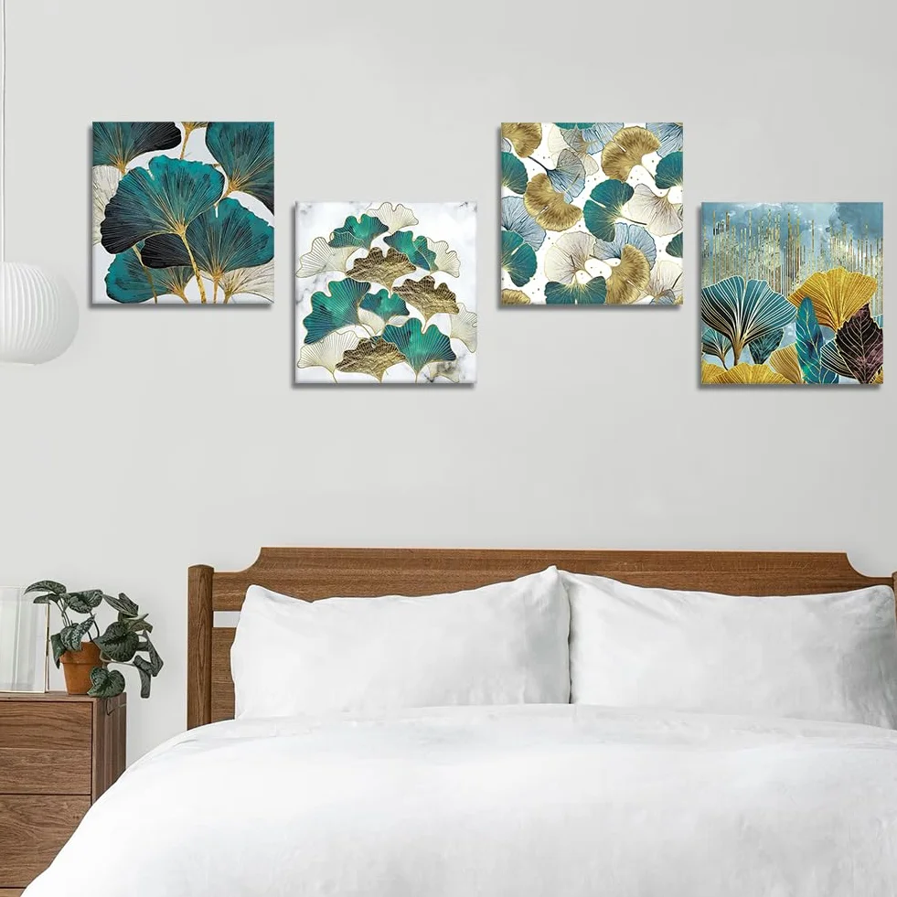 Artscope 4 Pièces Impression sur Toile Feuilles de Ginkgo 30x30cm Décoration Murale