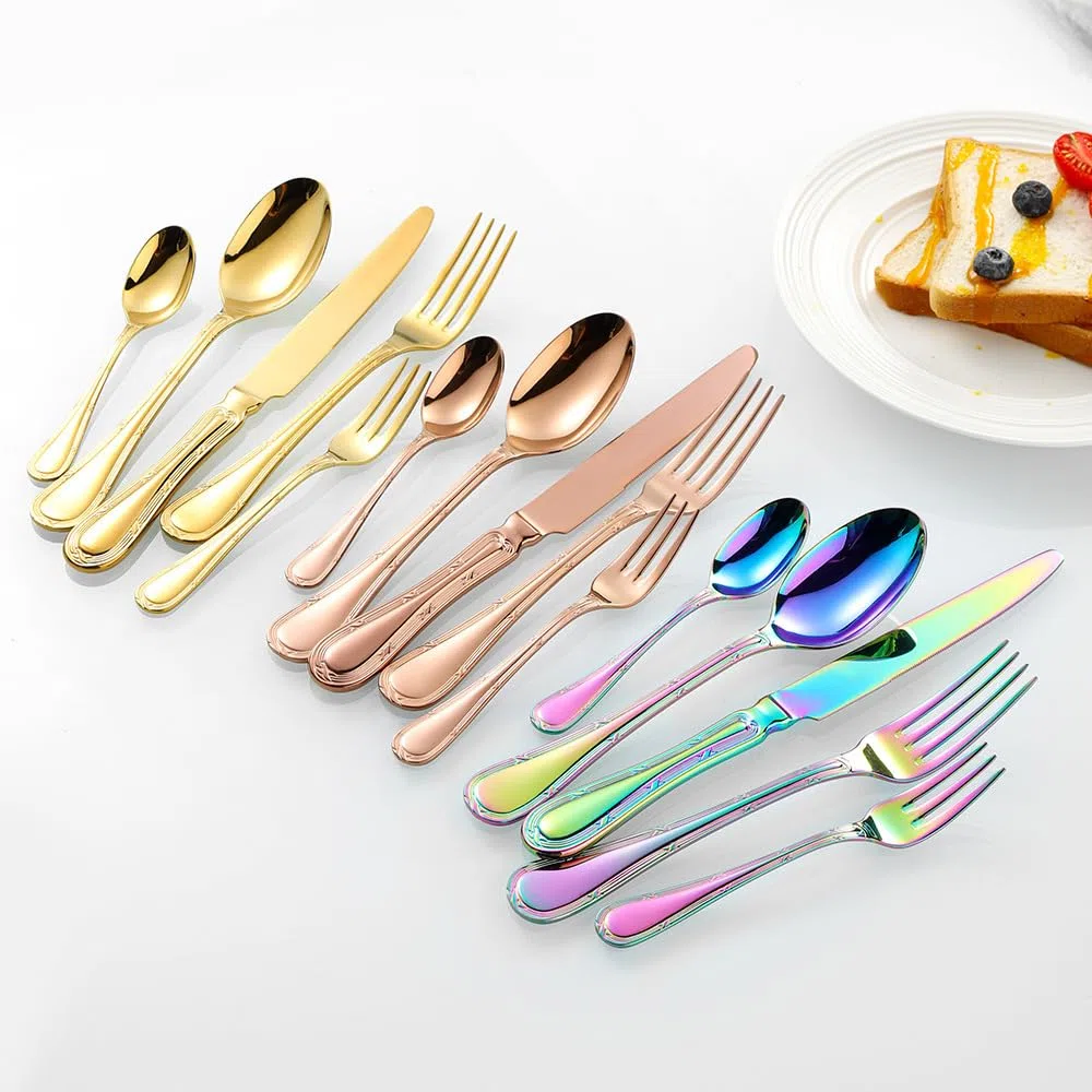 Ensemble de Couverts dorés pour 10 Personnes, composé d'ustensiles de Cuisine Uniques en Acier Inoxydable 18/8, pour la Maison et Le Restaurant. Service de Table Luxueux et Durable, 40 pièce