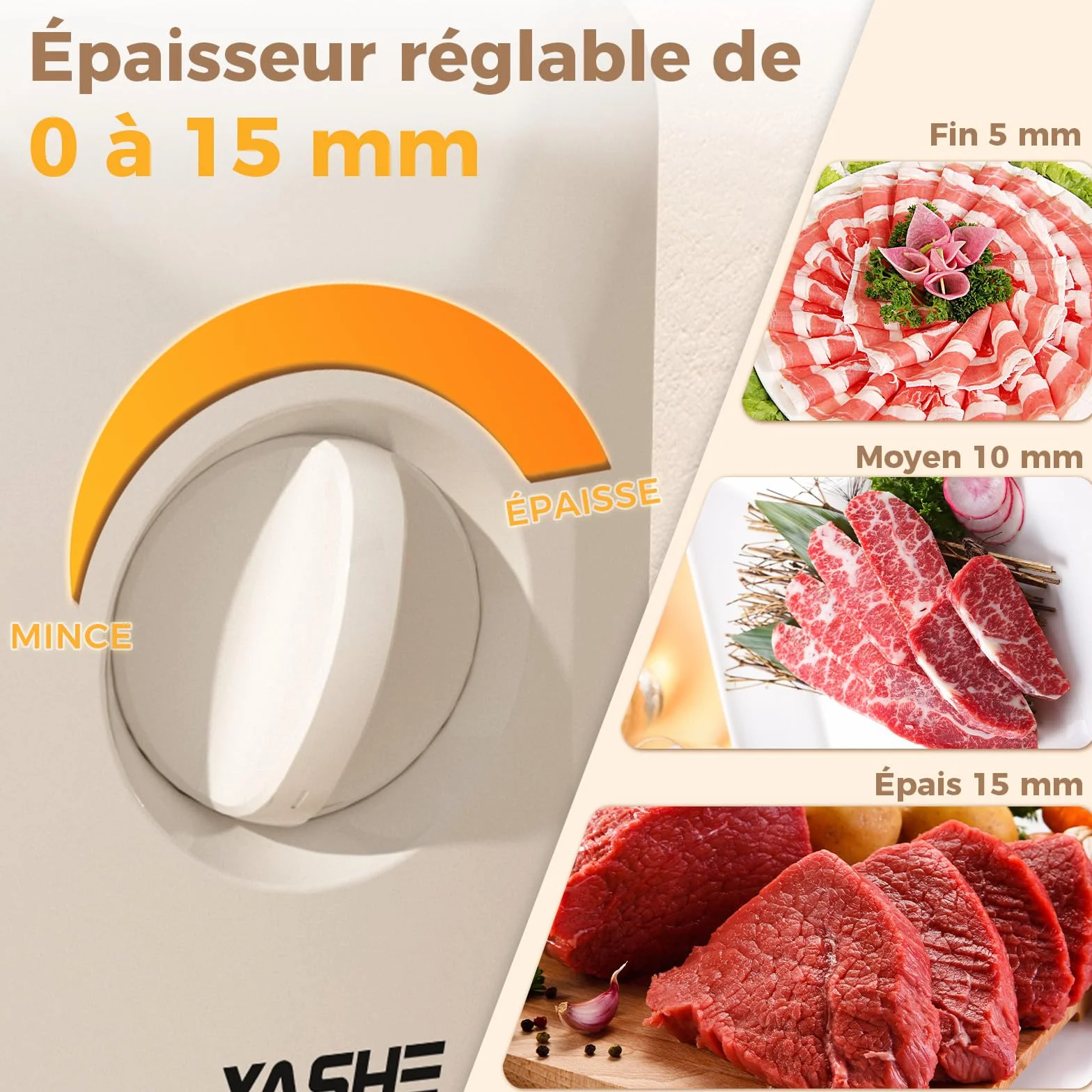 YASHE Trancheuse Électrique Pliable 180W Lame 17 cm Épaisseur Réglable 0–15 mm