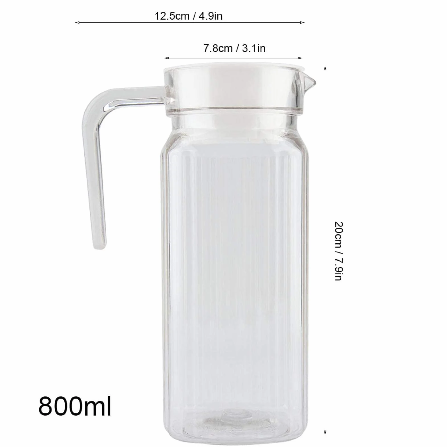 Pichet en Plastique 0,8 L Carafe Eau avec Couvercle Poignée