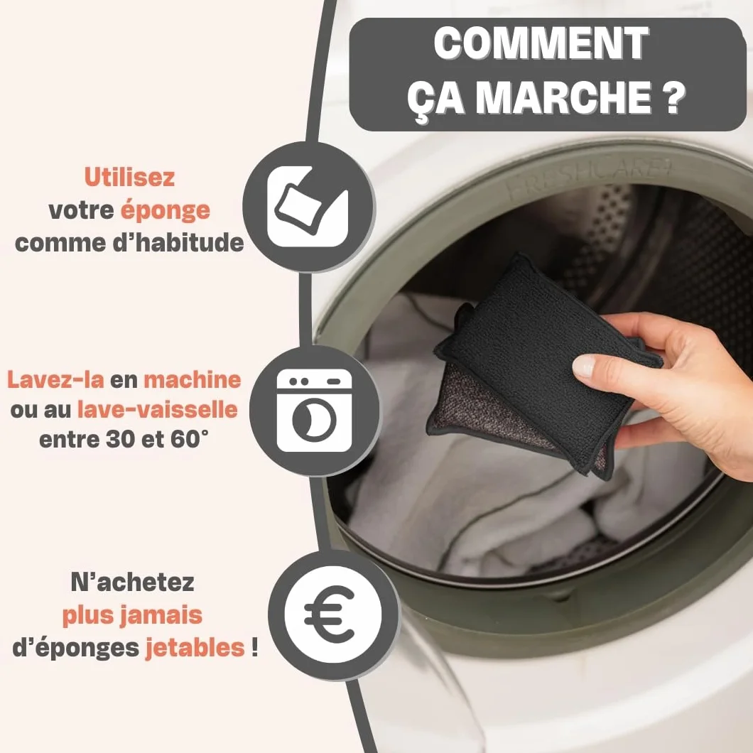 Eponges Réutilisables Lavables INGA 2 Pièces Fabriqué en Europe