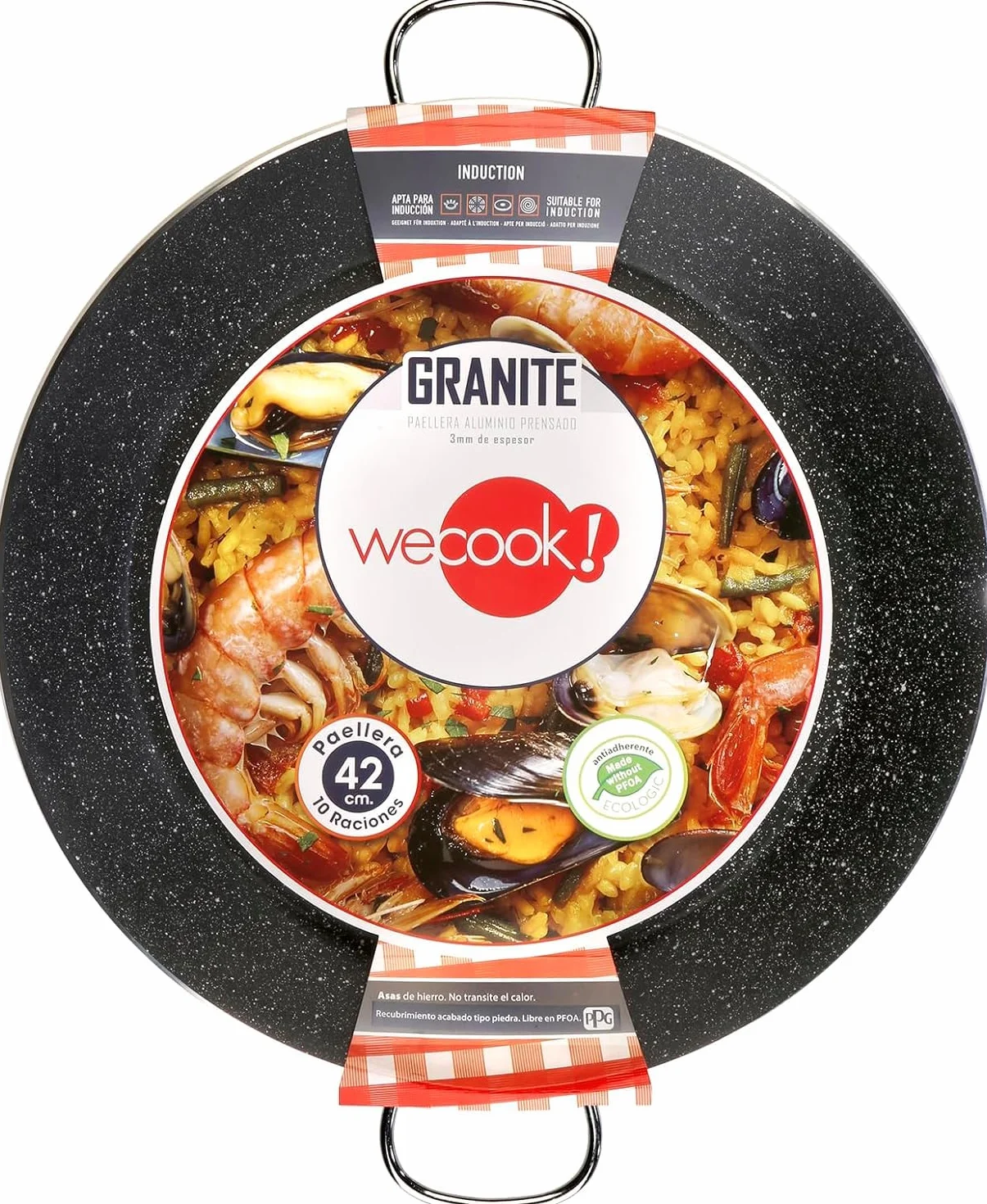 WECOOK! Poêle à paella induction 46 cm 12 portions Aluminium pressé Antiadhésif sans PFOA 3 mm