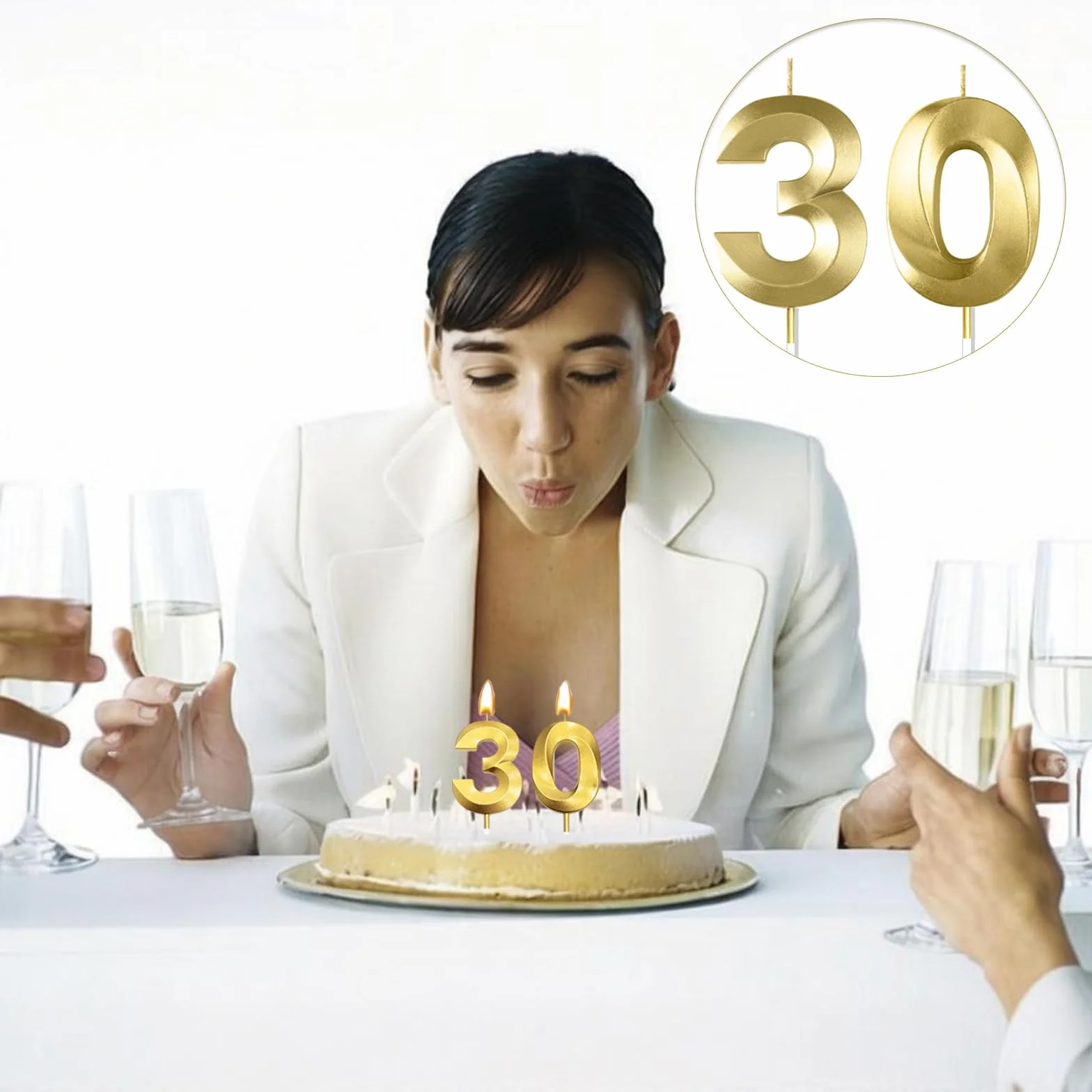 Bougies d'anniversaire Numéro 30, 3D Diamant Or Bougie Chiffre 30, Décoration Gâteau Anniversaire