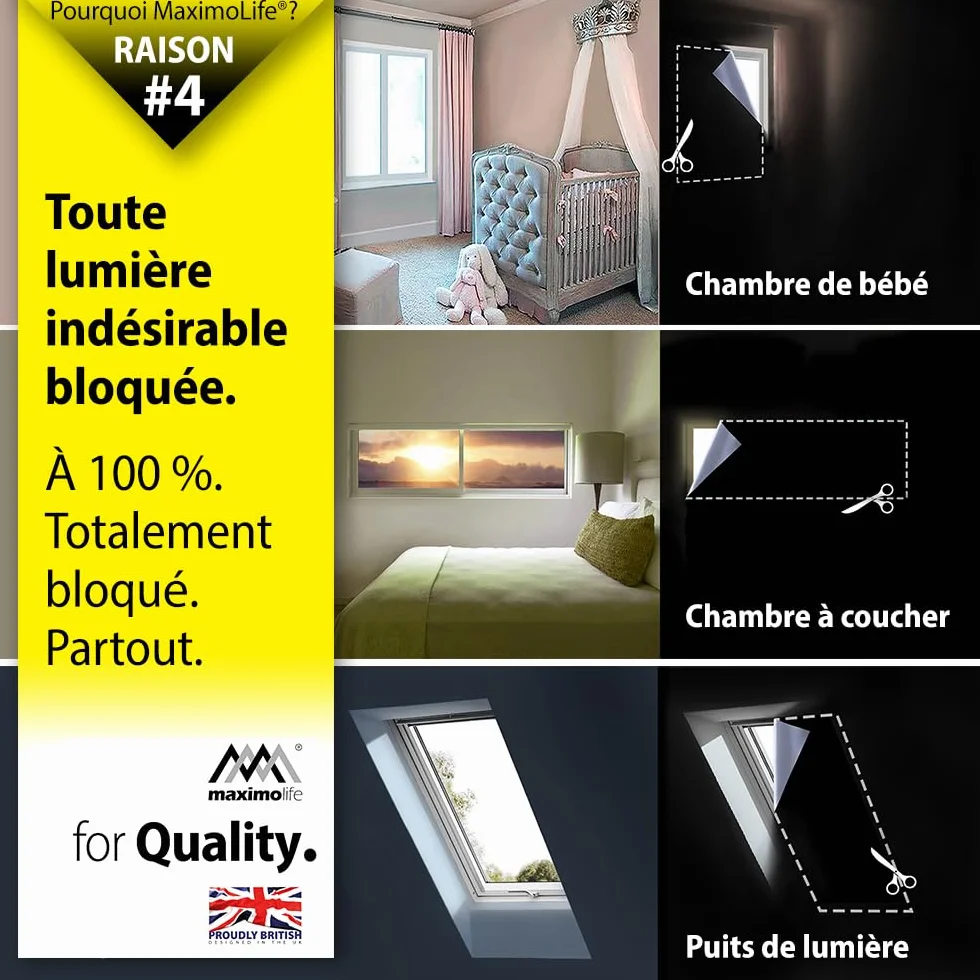 MaximoLife® Store occultant universel avec ventouses puissantes et crochet boucle robuste