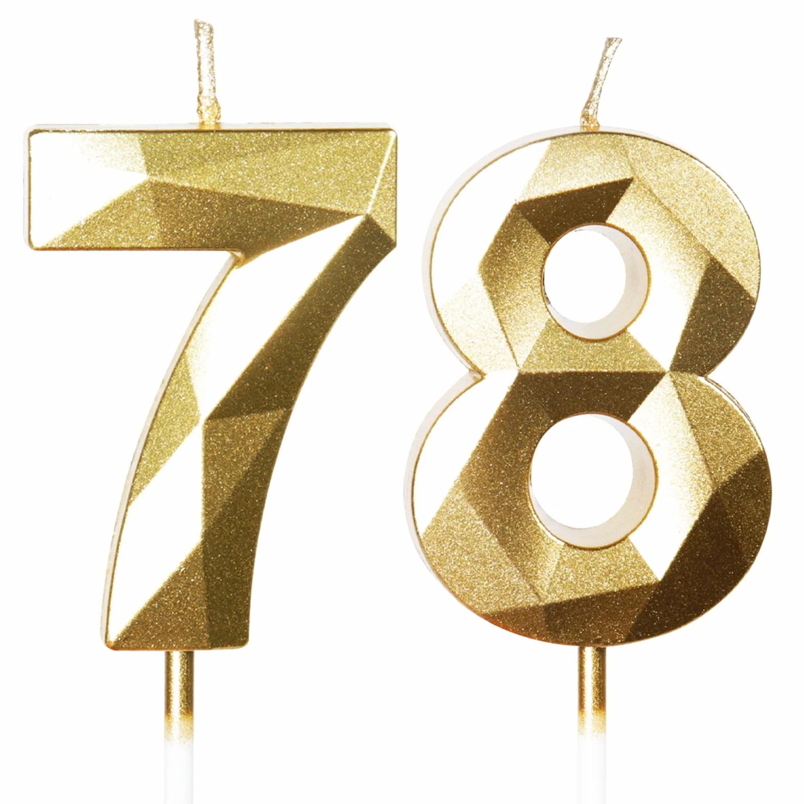 Bougies d'Anniversaire 78 Ans Dorées Numéro 78 Or pour Gâteau Décoration de Fête