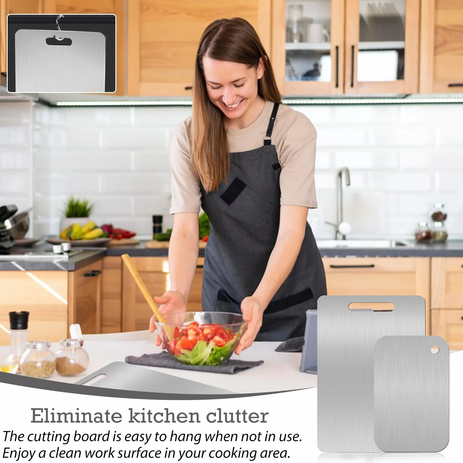 Planche à Découper en Titane 2Pcs, Inox, Acier Inoxydable, Plateau de Service