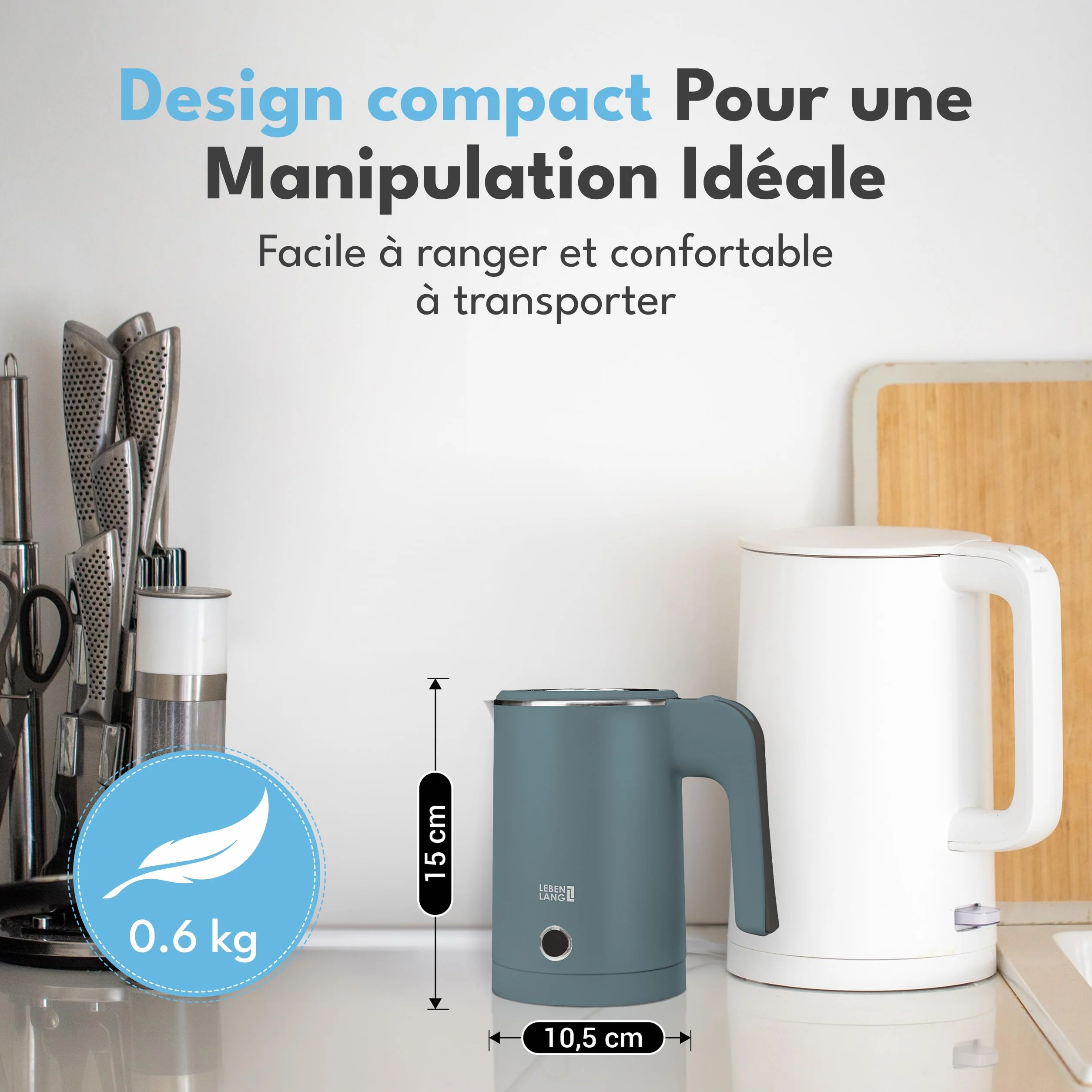 Mini bouilloire électrique en acier inoxydable 500ml 600W voyage blanc noir
