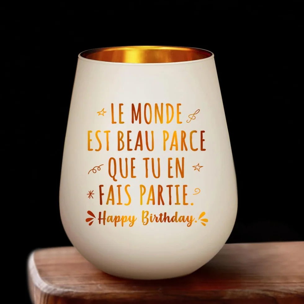 Bougie Bougeoir en Verre Romantique Cadeau Anniversaire Femme Happy Birthday