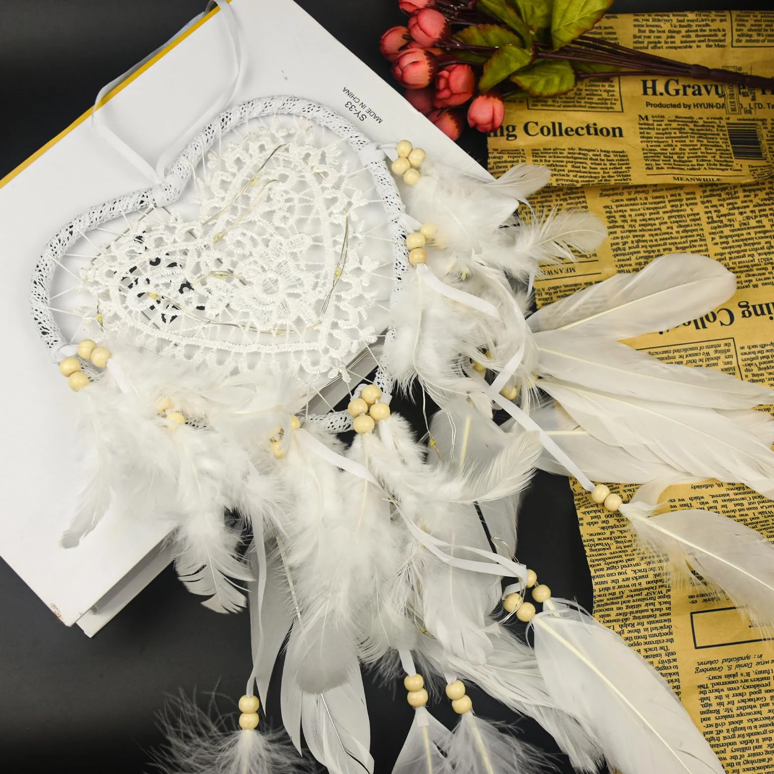 Attrape Rêves Cœur Creusé LED Fait à la Main pour Filles Décoration Chambre Mariage