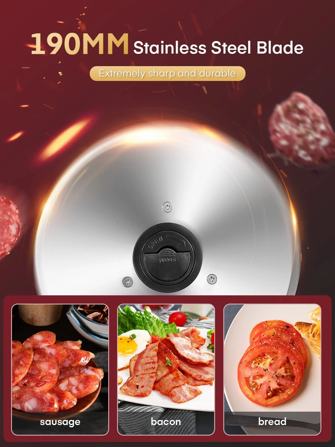 Trancheuse Électrique 200W 2 Lames 19 cm Jambon Saucisson Fromage Argent