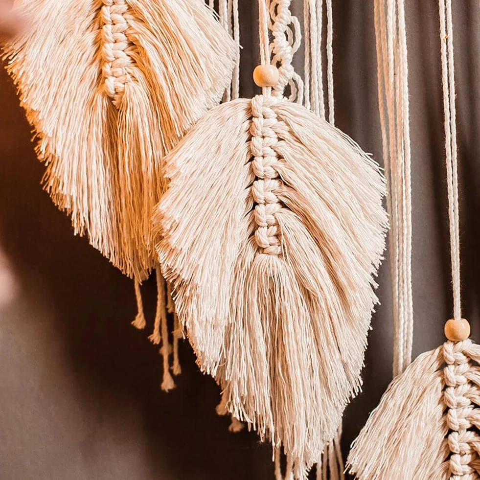 Attrape-rêves Boho Blanc Fait Main Macramé Tissé Coton Art mural Décoration Maison
