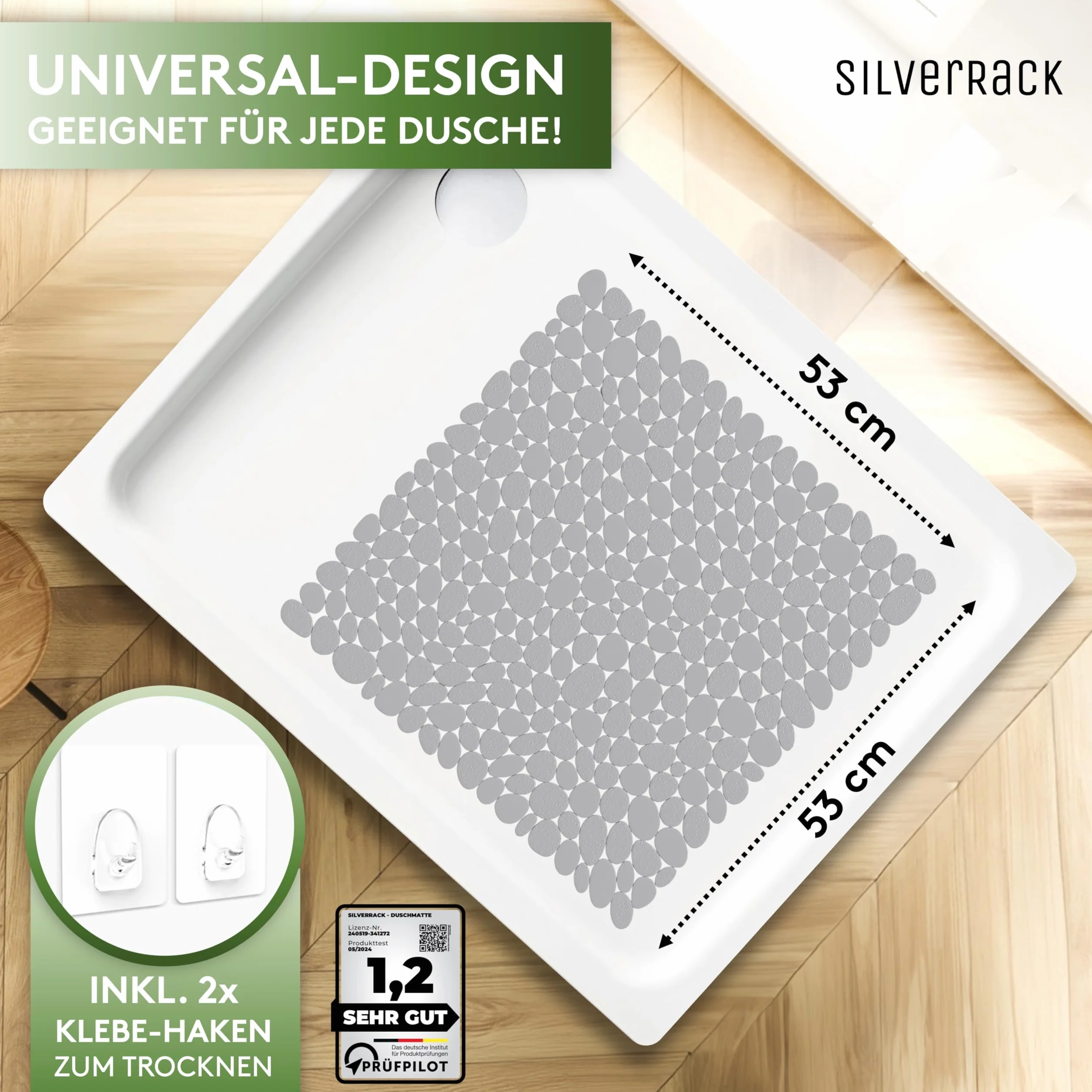 SilverRack DermaSensitivo Tapis de douche antidérapant 53 x cm gris sans BPA pour enfants bébés
