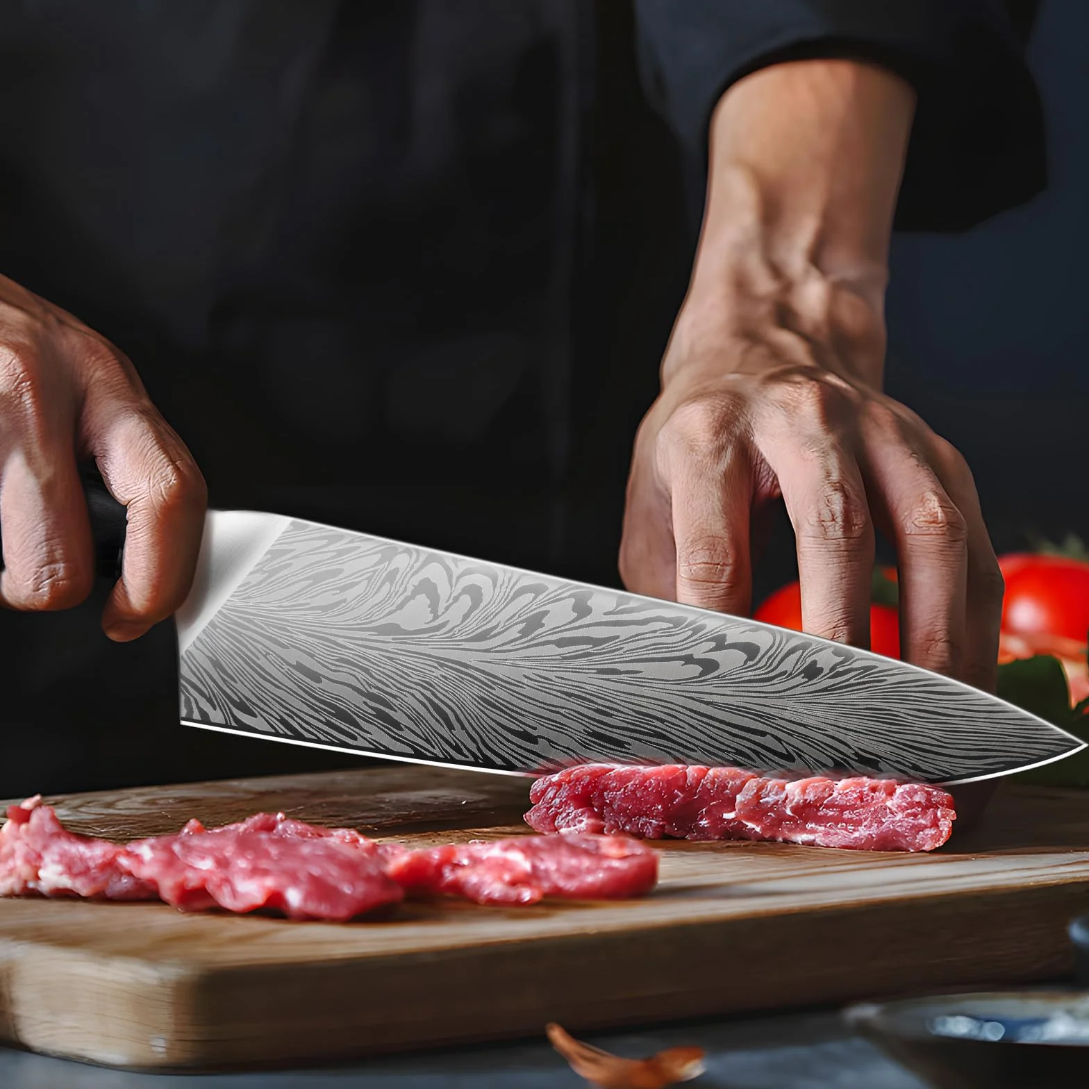 SANMEIHO Couteau de Chef Acier Poudré 20cm Japonais Lame Acier Haute Teneur en Carbone Manche Bois Pakka KORAKA