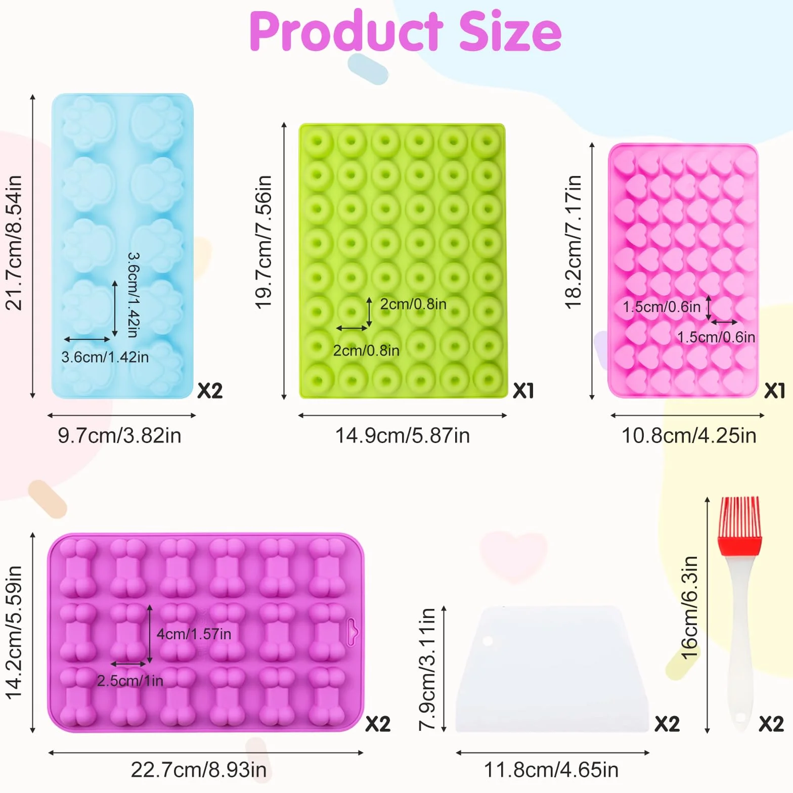 Tapis de Cuisson en Silicone Antiadhésif pour Friandises Maison Chien, Moule à Pepites Chocolat, avec Racloir et Pinceau Pâtisserie