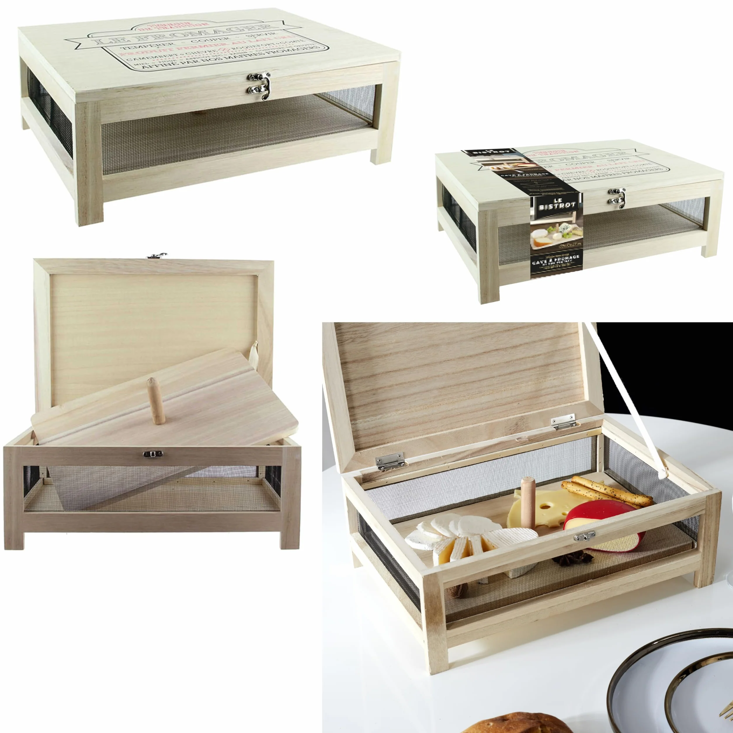 COOK CONCEPT Cave à Fromage KA2362 Plateau Service Bois Acier Inoxydable H15 x 27 x 39 cm Beige Noir