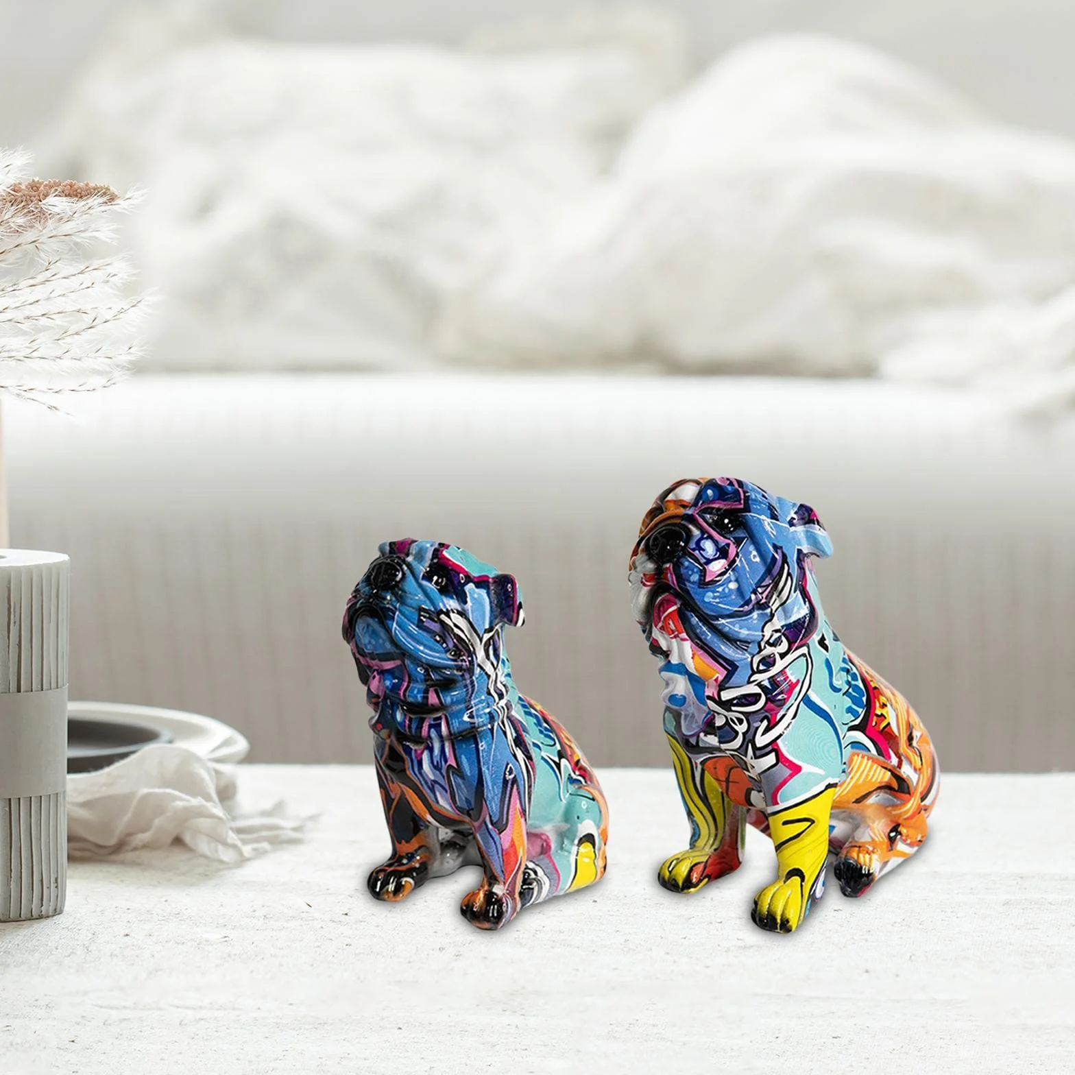 Perfk Statues Décoratives Moderne Multicolore Chien Figure Décor Ornements Sculptures Intérieur Graffiti