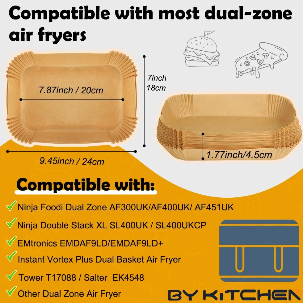 BYKITCHEN Papier Cuisson Air Fryer Ninja Double Stack XL SL400EU 9,5L 120 Pièces Compatible AF300EU 7.6L Foodi Max Dual Zone AF400EU