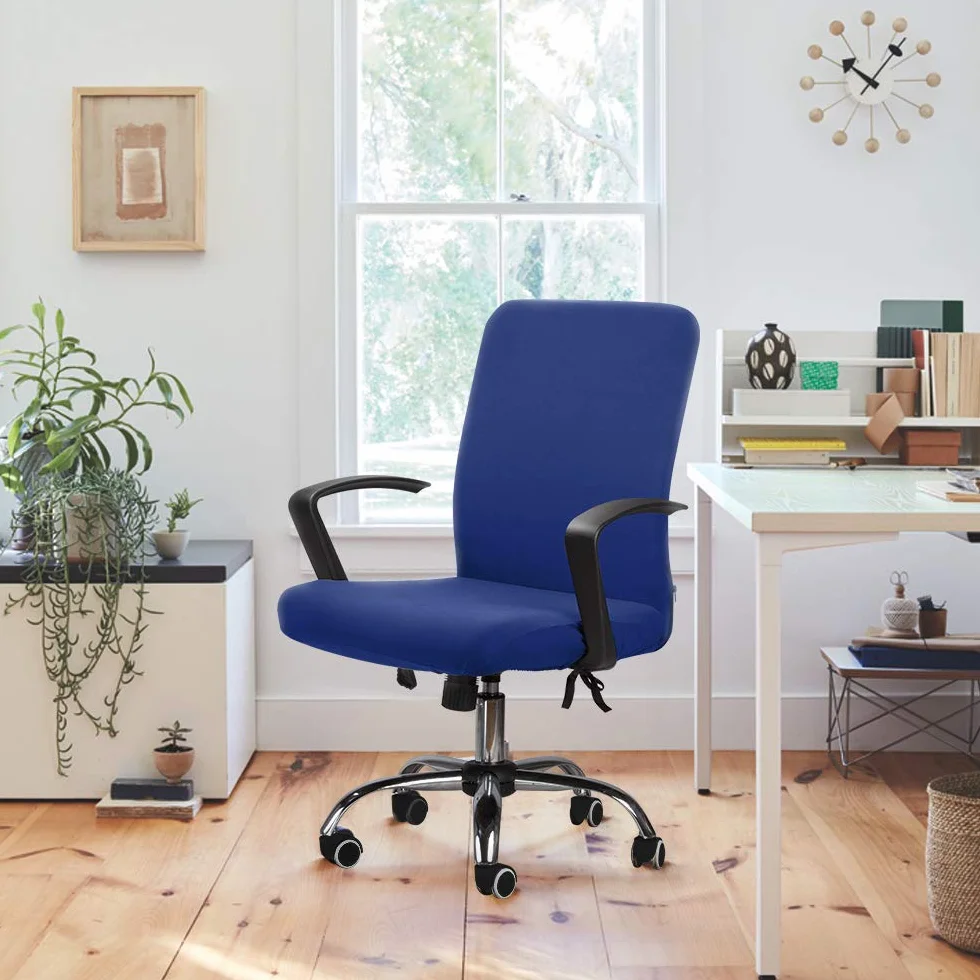 Housse pour chaise de bureau élastique amovible extensible Bleu 2 pièces