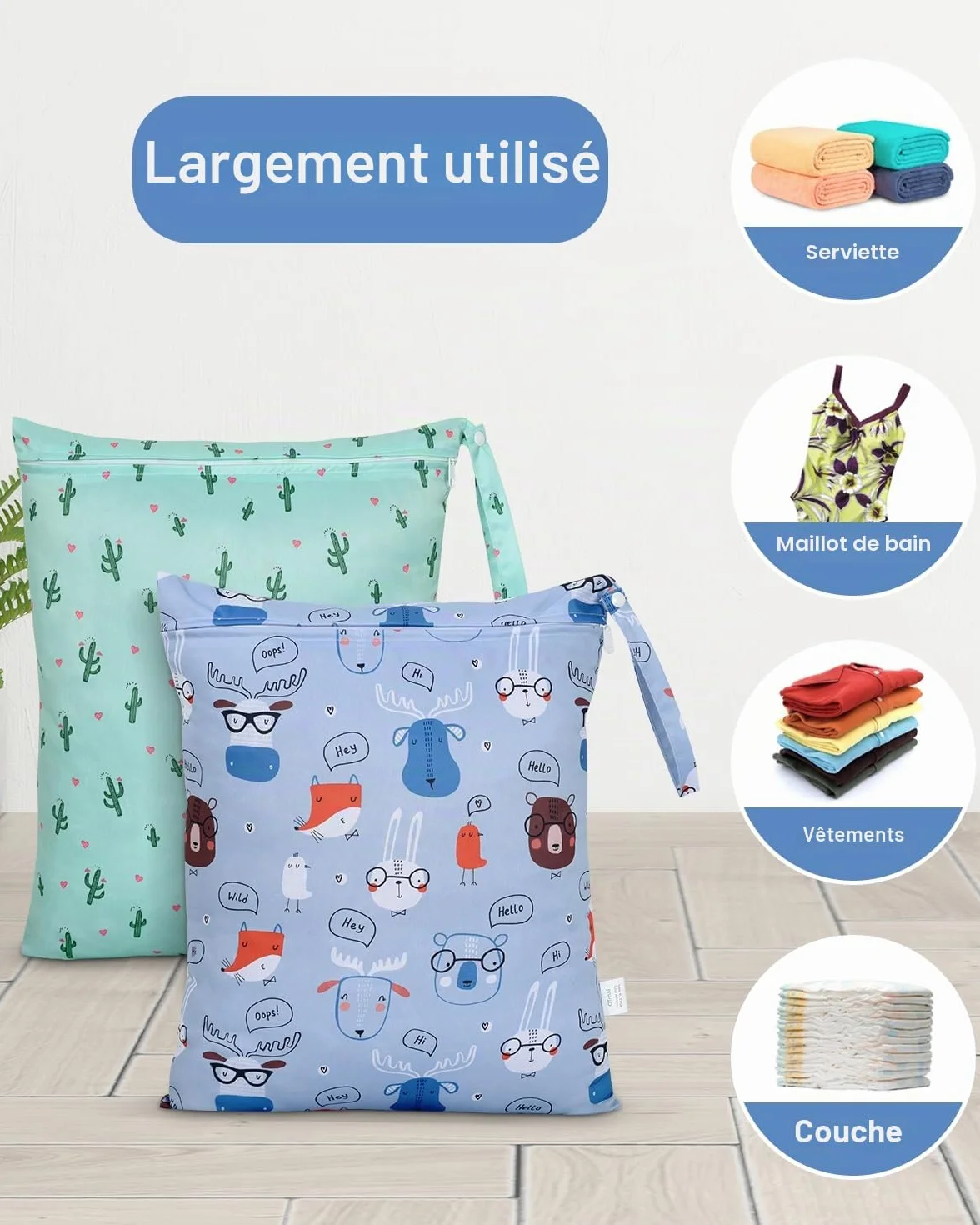 Sac à Couches Lavables 32x40cm Étanche Réutilisable Piscine Voyage Imperméable 2 Pièces
