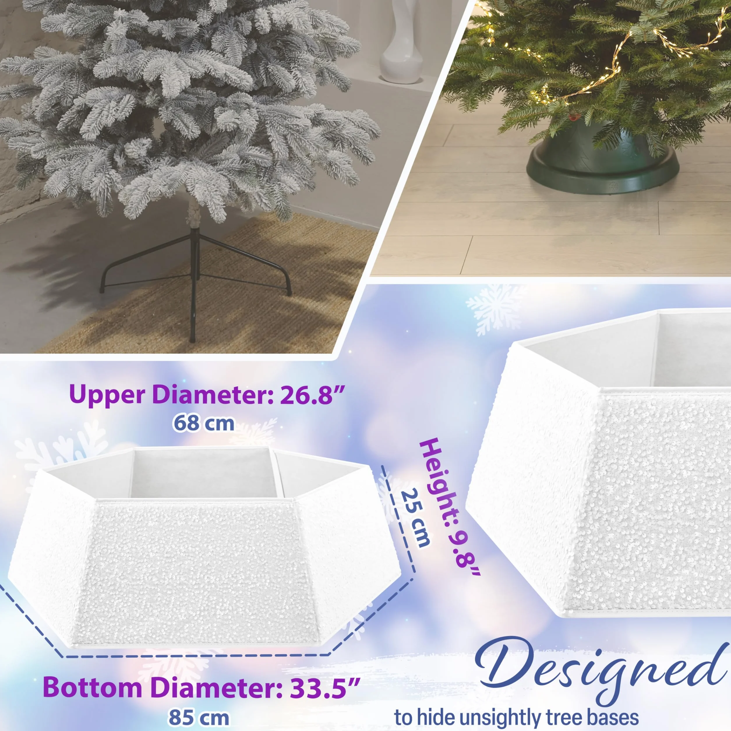 Jupe de Sapin de Noël à Paillettes 68x25 cm Blanc Paillette