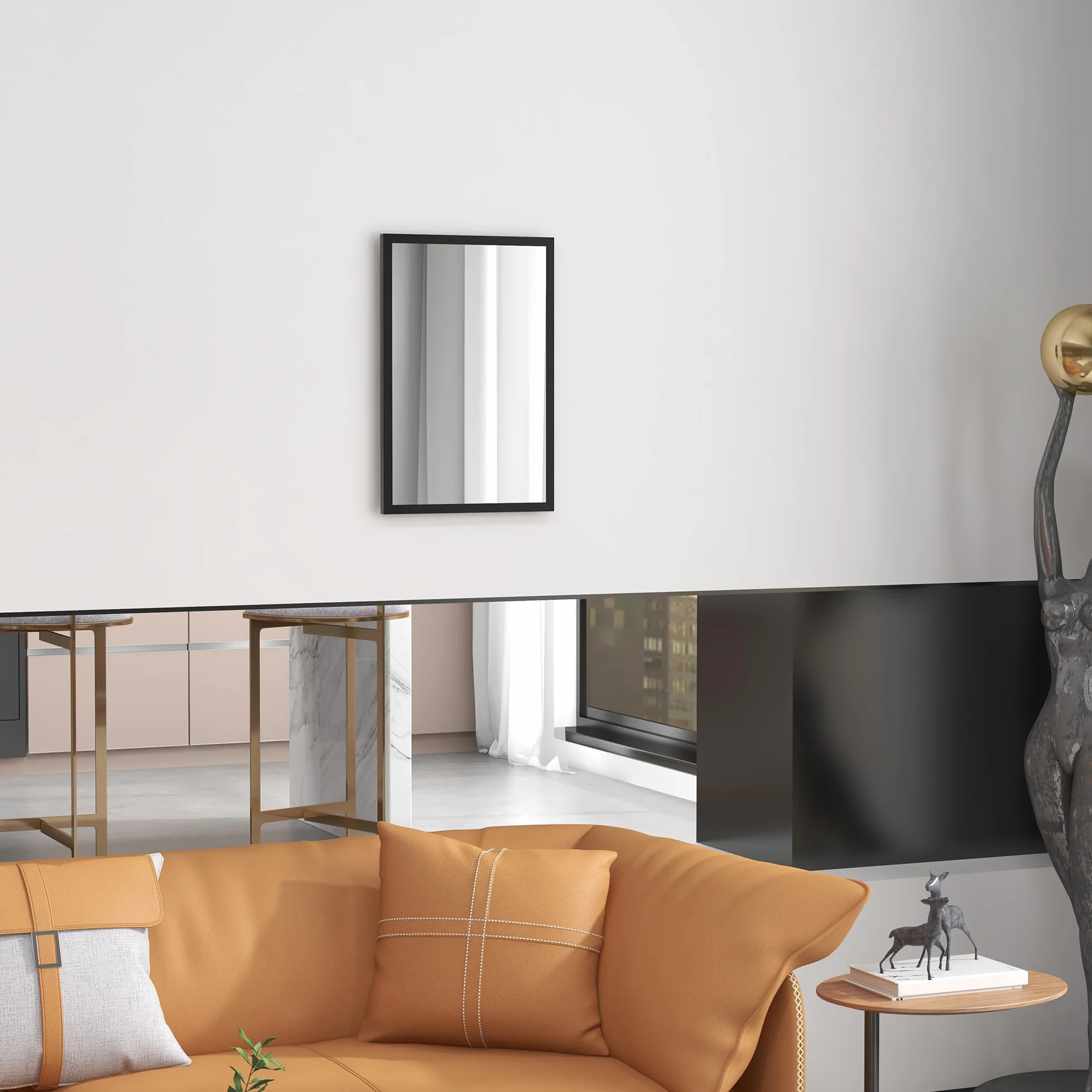 HOMCOM Miroir Mural Rectangulaire 60 x 40 cm Cadre en Bois Noir Salle de Bain