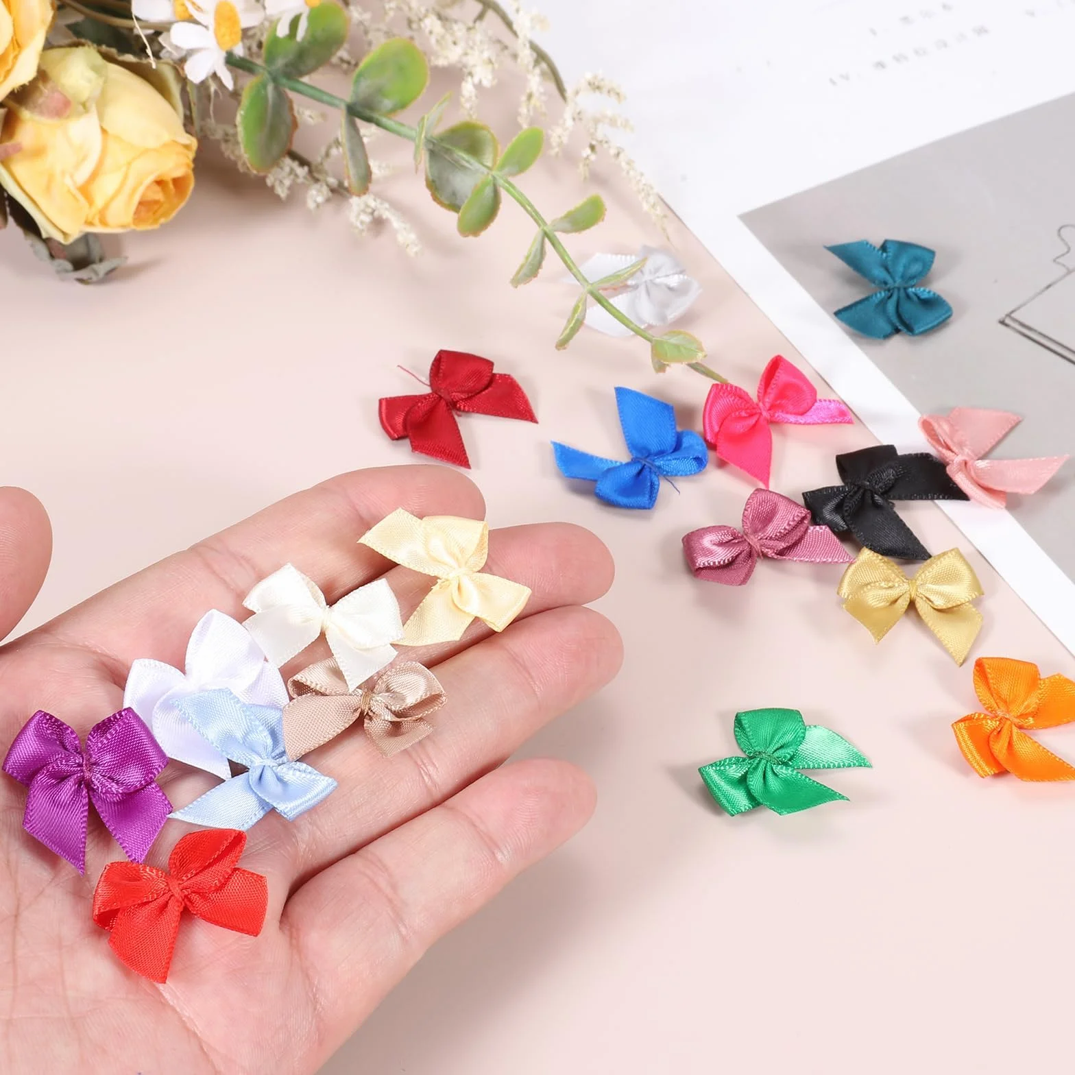 PATIKIL 2.54cm Mini Nœud en Ruban Satin Doré - Décoratif Bricolage DIY Artisanat Couture Mariage Fête Noël
