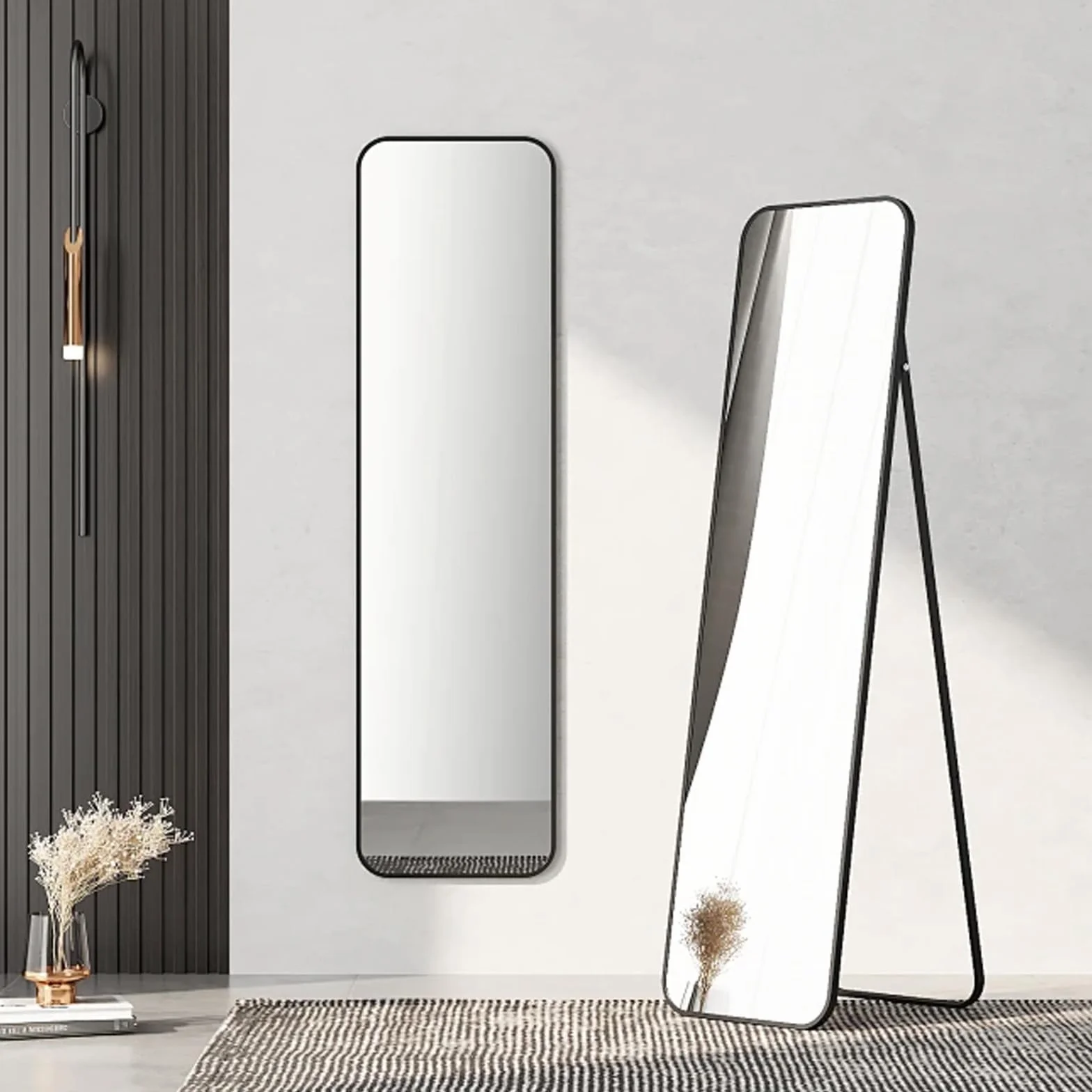 Kapler Arc Miroir sur pied 160 x 53 cm noir inclinable décoration salon