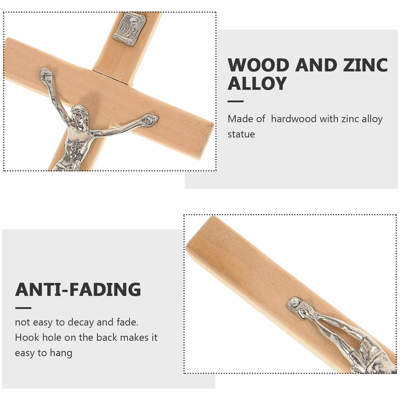 Croix Murale Chrétienne en Bois avec Crucifix de Jésus en Alliage de Zinc – Décoration Murale Catholique Forme Croix