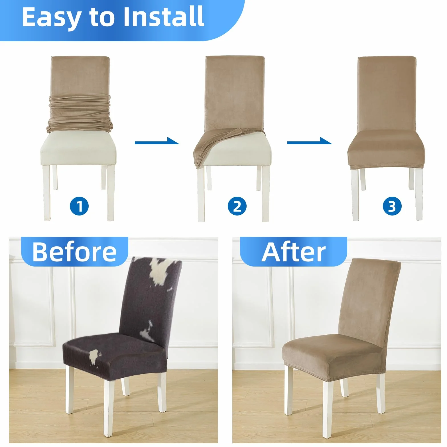 Housse De Chaise Velours 6 Pièces, Universel Extensible Protection Chaise Salle À Manger Epaisse pour Cuisine Restaurant Hotel Banquet, Camel