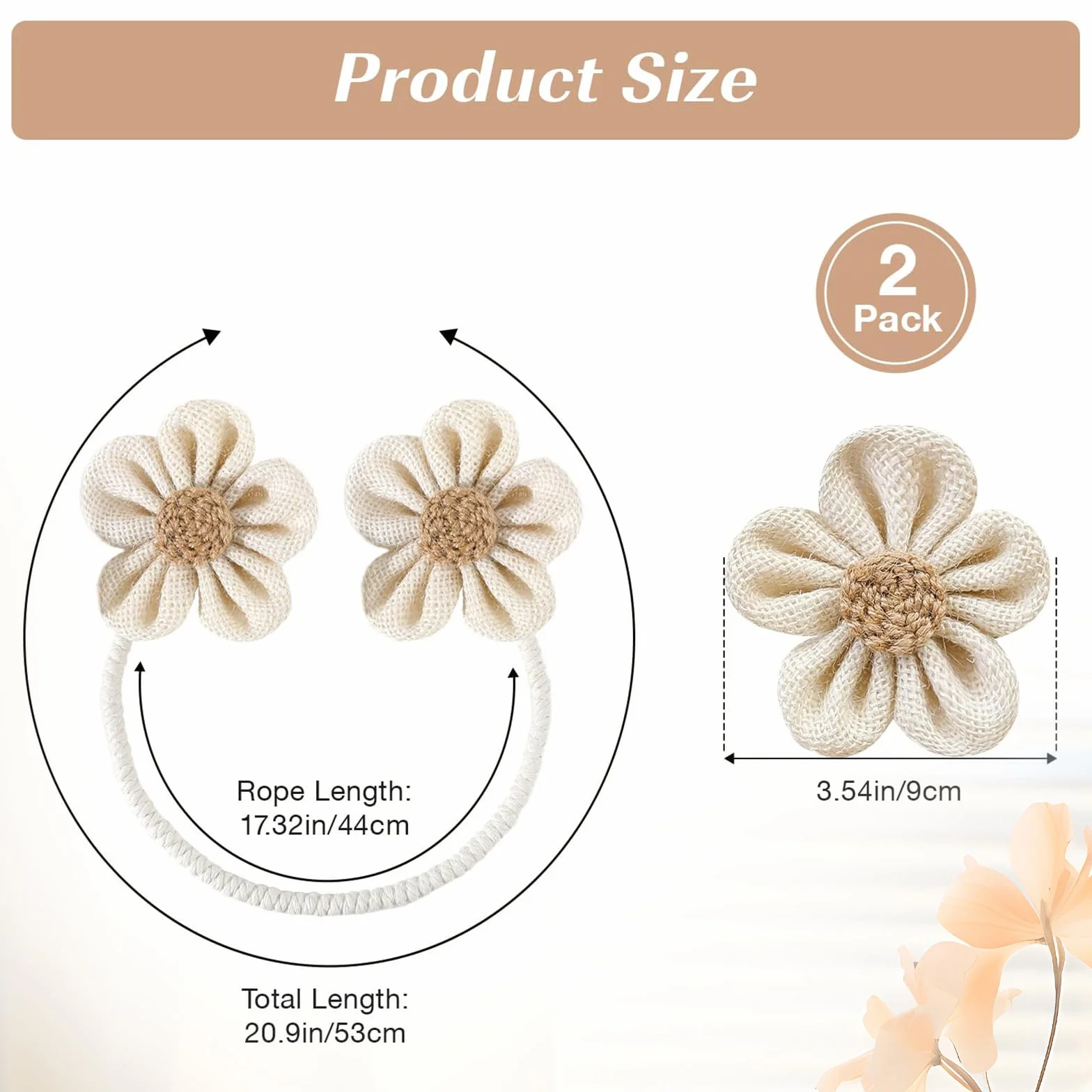 Embrasses de Rideaux Fabriqués à la Main Fleurs Bohème Beige No Drill pour Décoration Maison Bureau