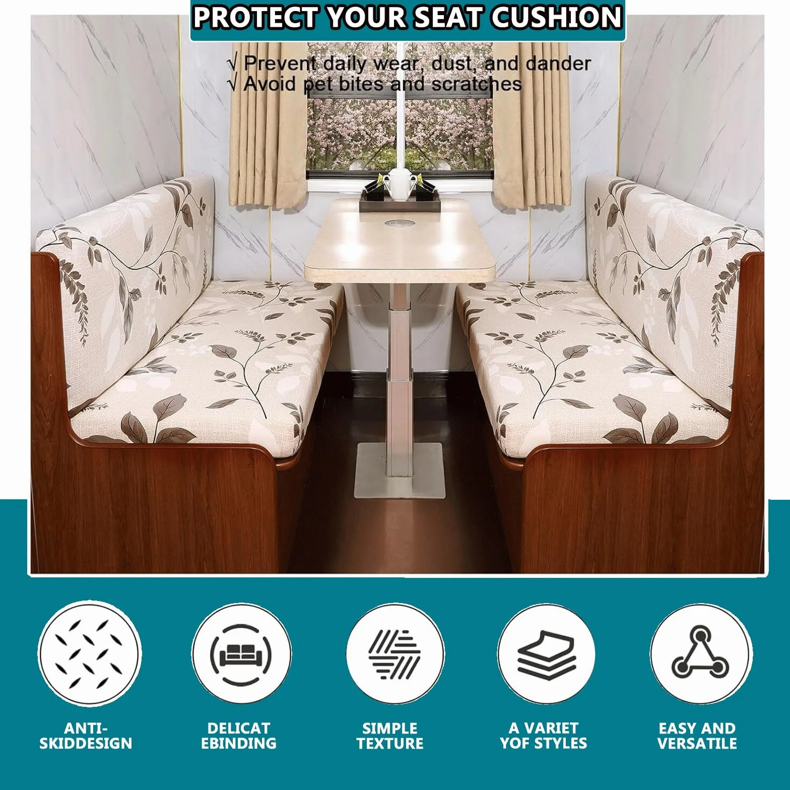 Housse De Coussin pour Dinette RV Anti Slip Sofa Cushion Housse De Banquette(Color:#1)