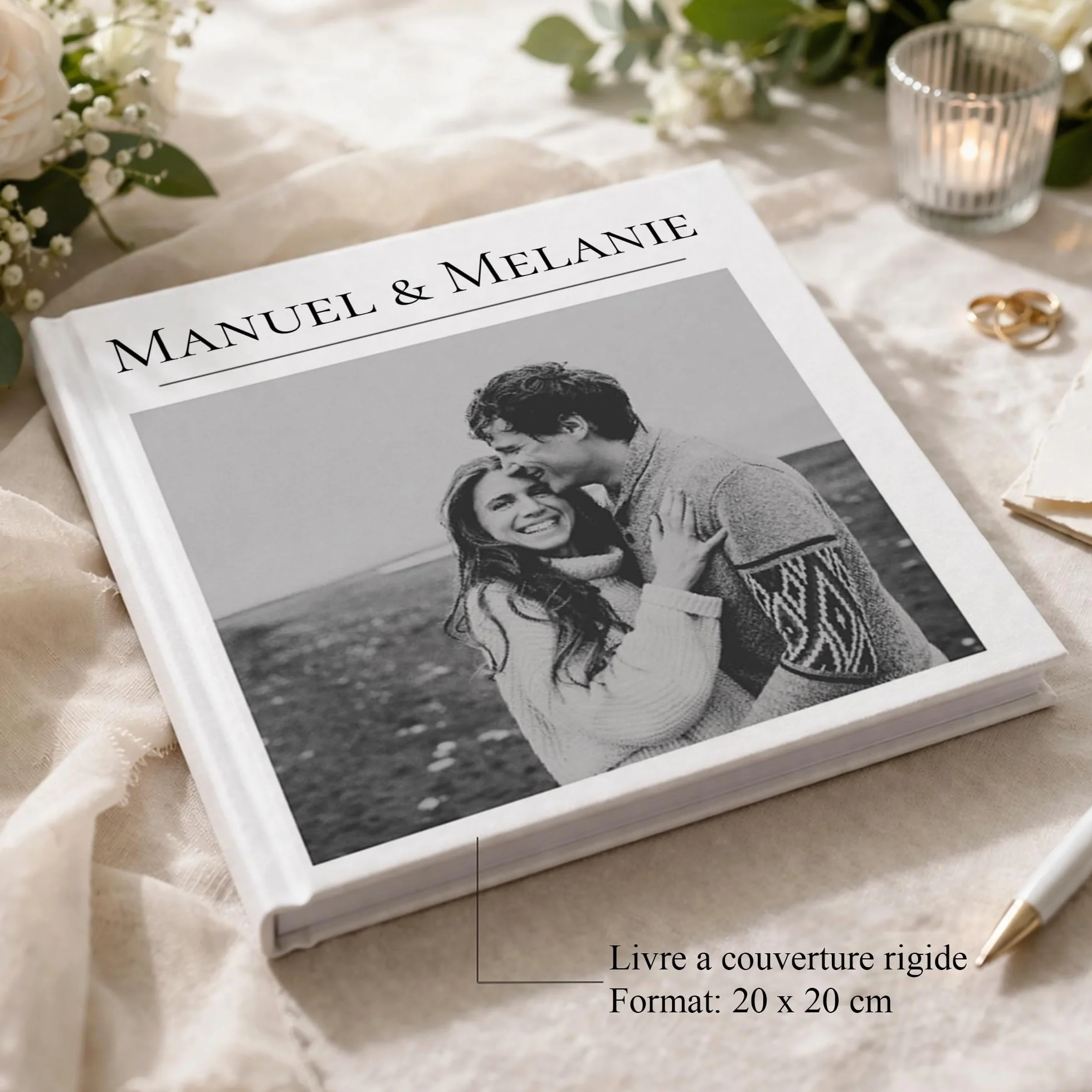 Livre d’or mariage personnalisé avec photo – Album invités élégant avec prénoms – Livre souvenir réception pages lignées (60 pages)
