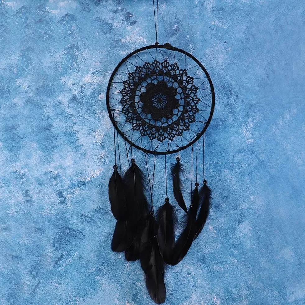 Dreamcatcher Noir Plumes Ornement Murale Décoration Chambre