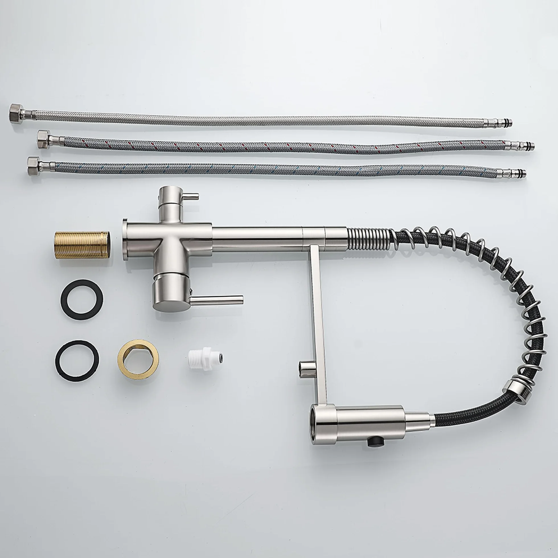 Robinet de cuisine 3 voies extensible en laiton 3 en 1 pour filtre à eau Nickel brossé