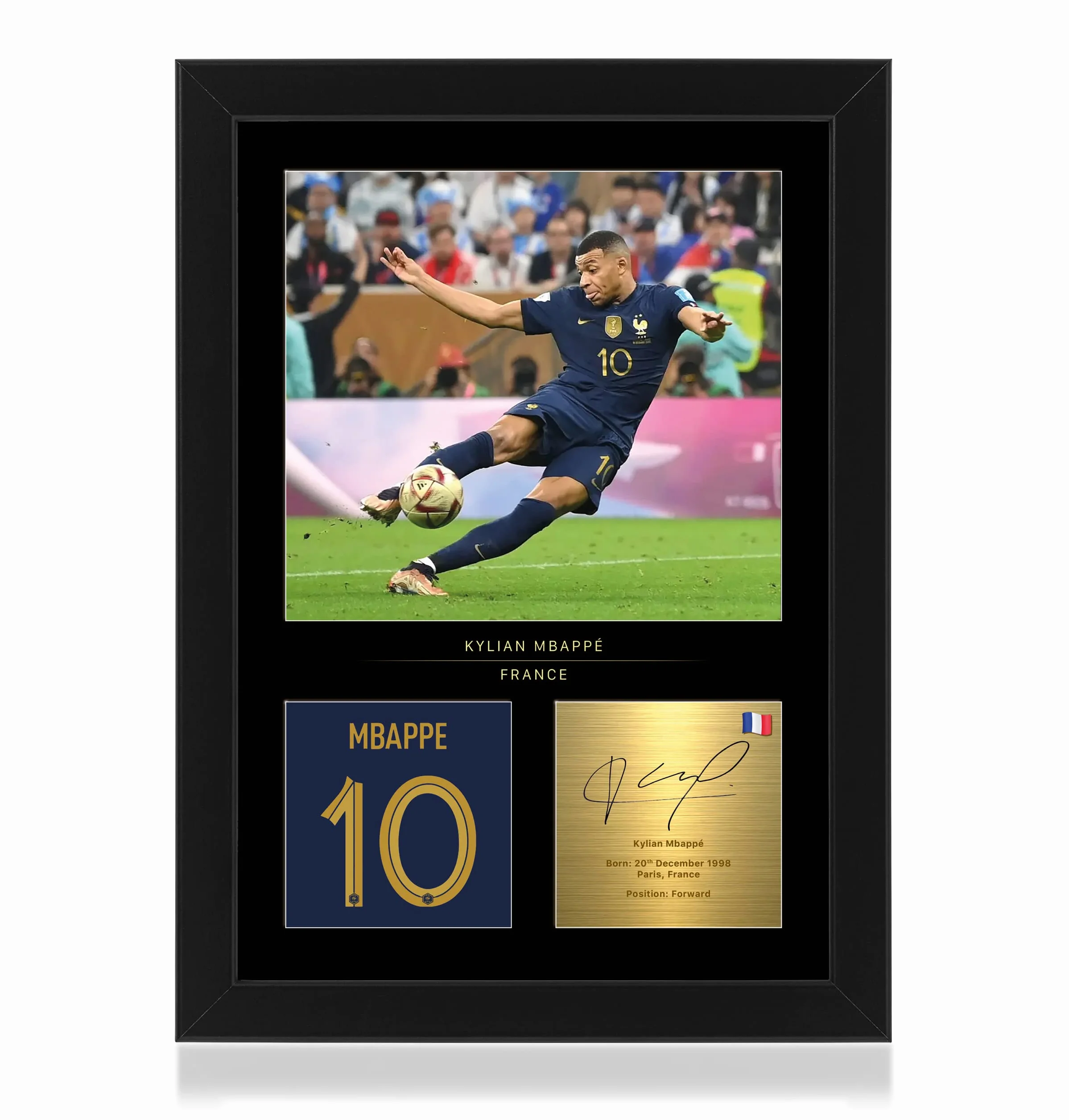 Kylian Mbappe Photo encadrée signée A4 – Cadeau PSG Fan