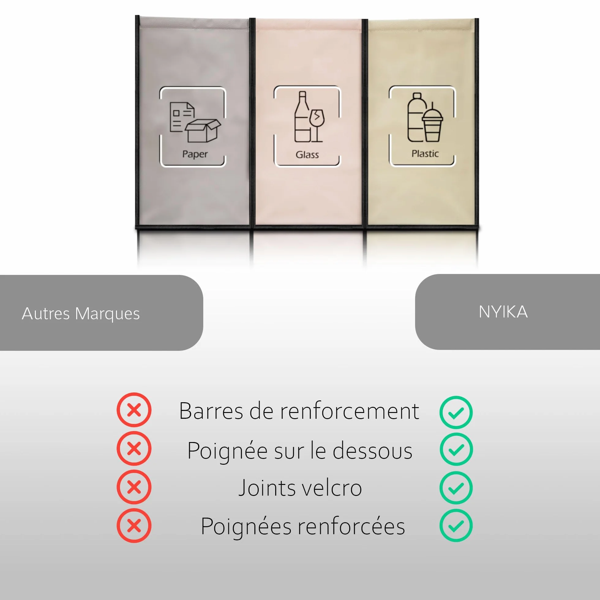 Poubelle Tri Selectif 3 Bac Black Edge - Recyclage Plastique Verre Papier