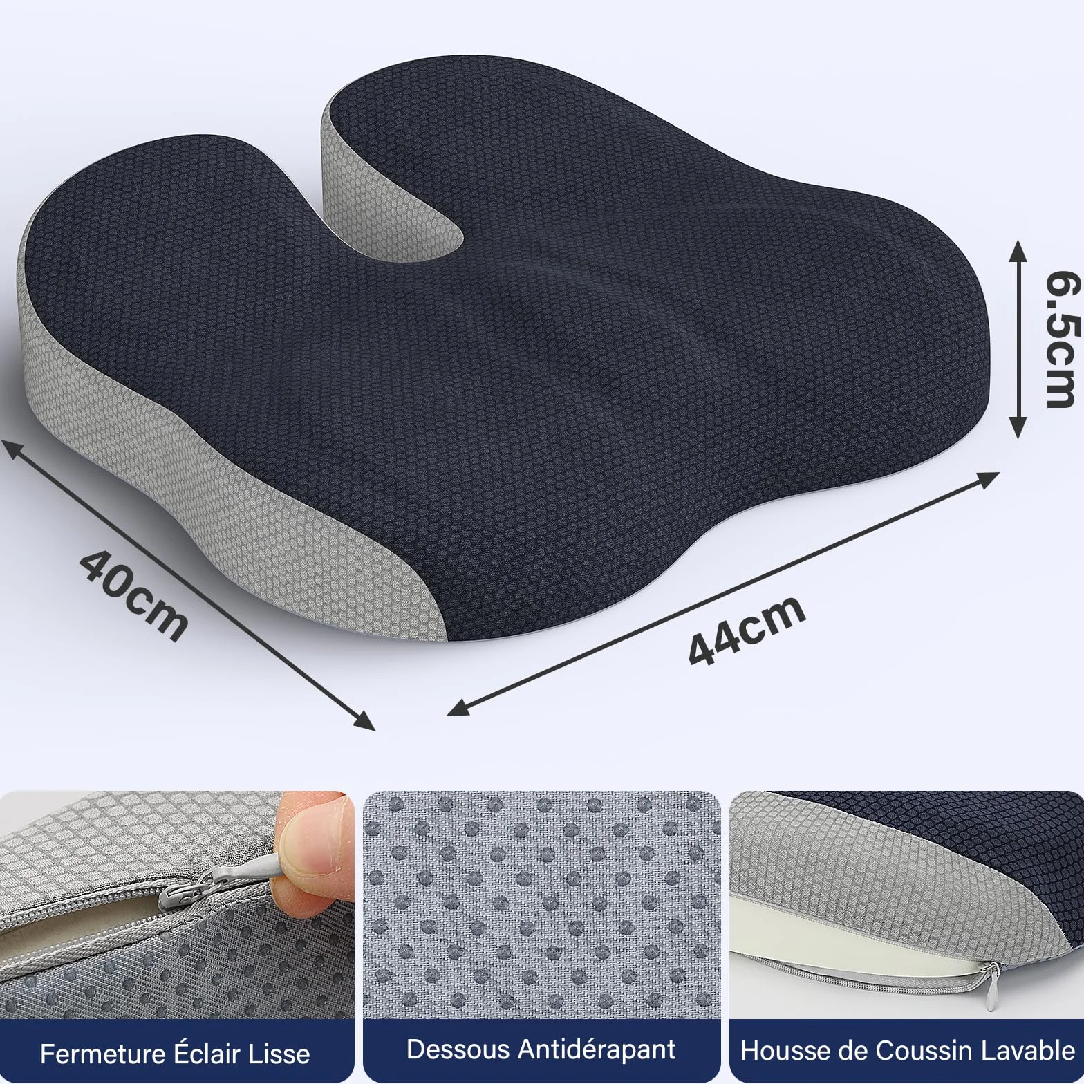 Coussin Coccyx Ergonomique pour Chaise Bureau Voiture Gaming - Gris Foncé
