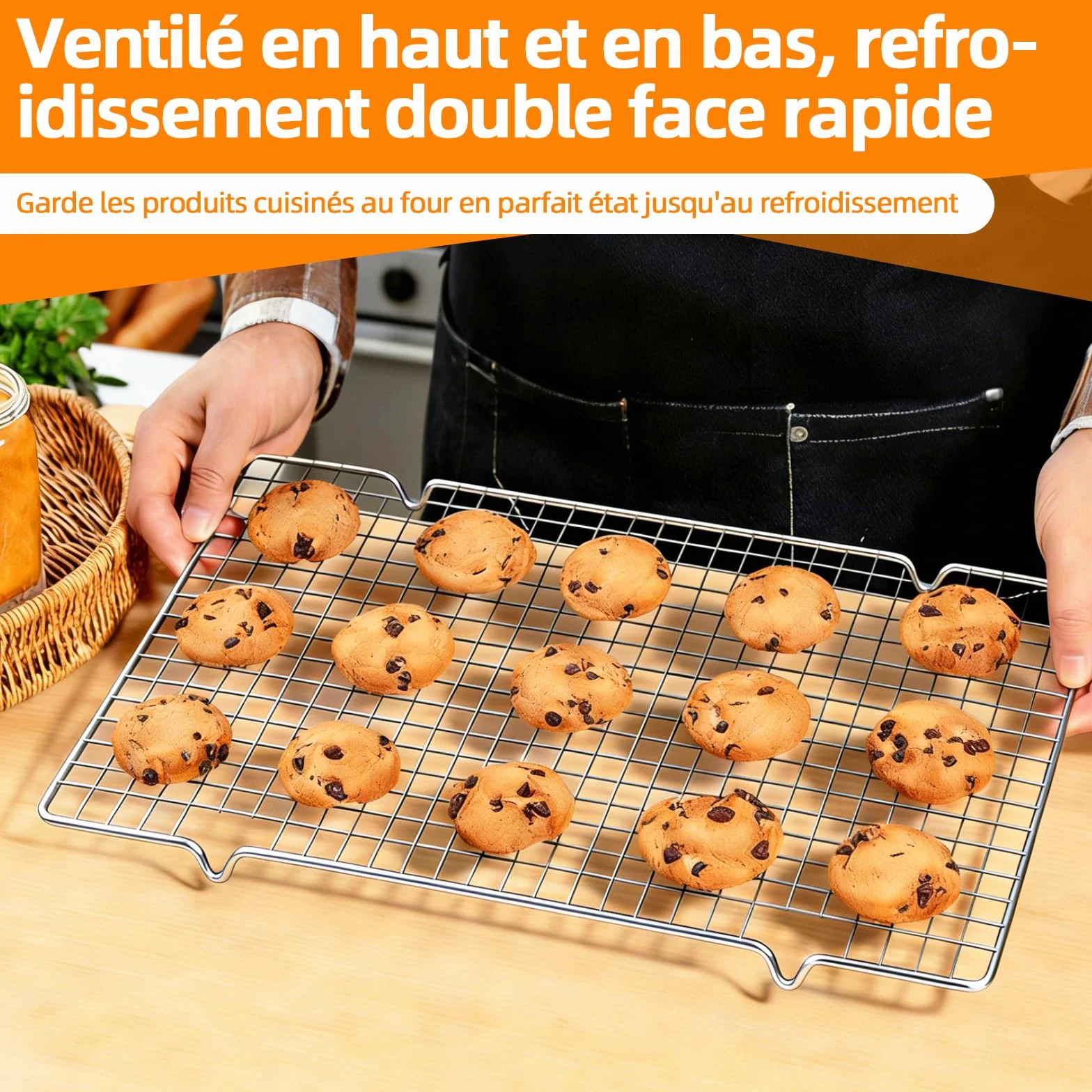 Grille Patisserie 43x29 cm en Acier avec Pieds Stables, Lavable au Lave-Vaisselle