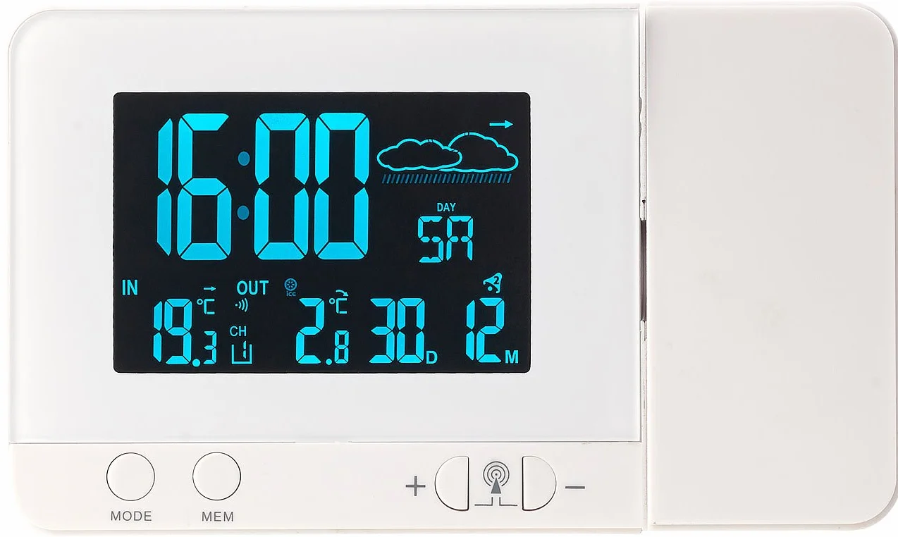 Infactory Réveil à Projection Station Météo Sans Fil 2 en 1 Blanc