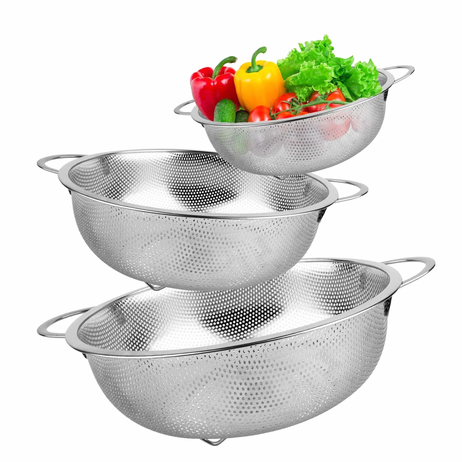 Passoire Cuisine Inox Poignées Tamis Micro Perforée Crépine Mailles Fines Polie Brillante Métal Pour Pâtes Fruits Légumes