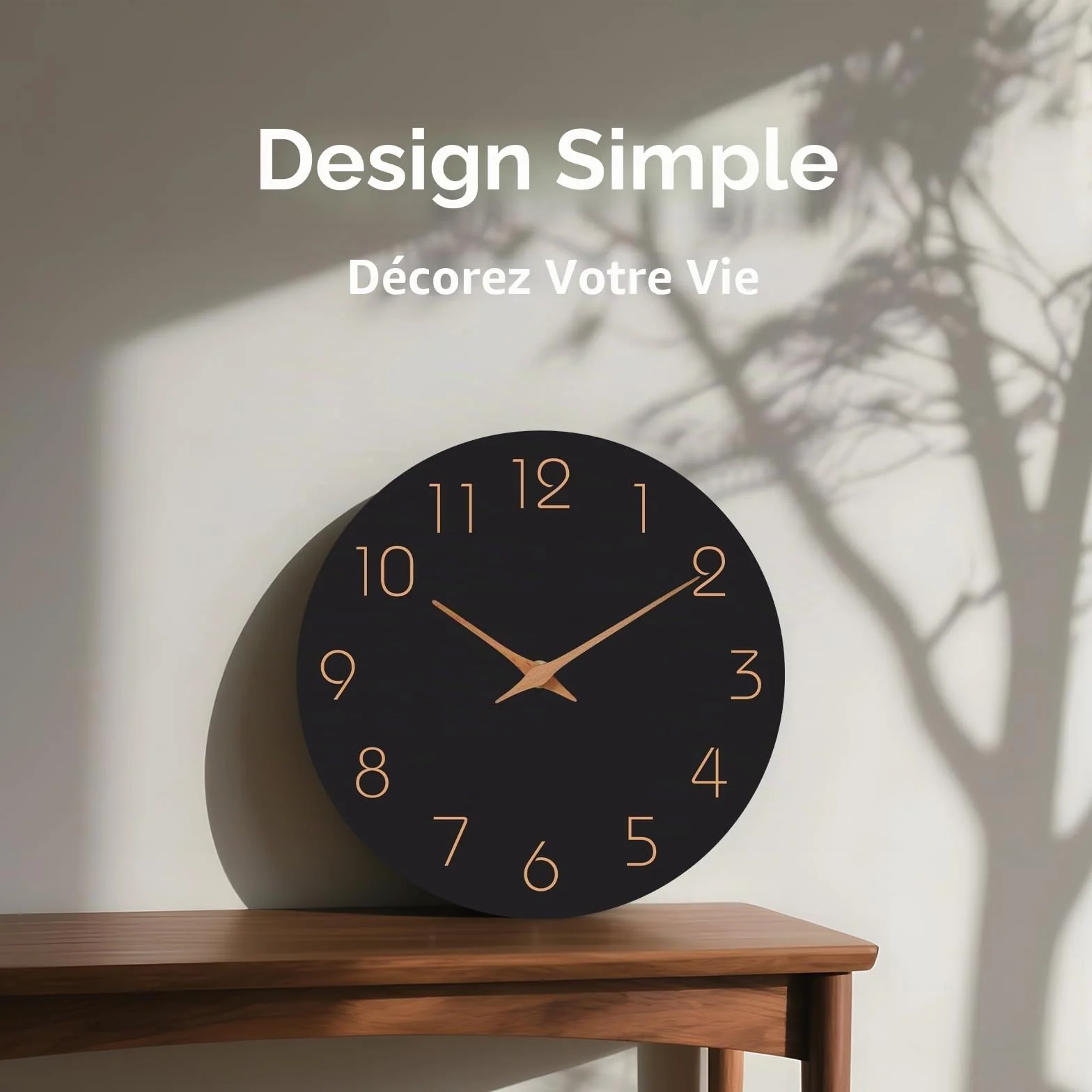 Horloge Murale Silencieuse 20cm Bois Design Moderne Noire