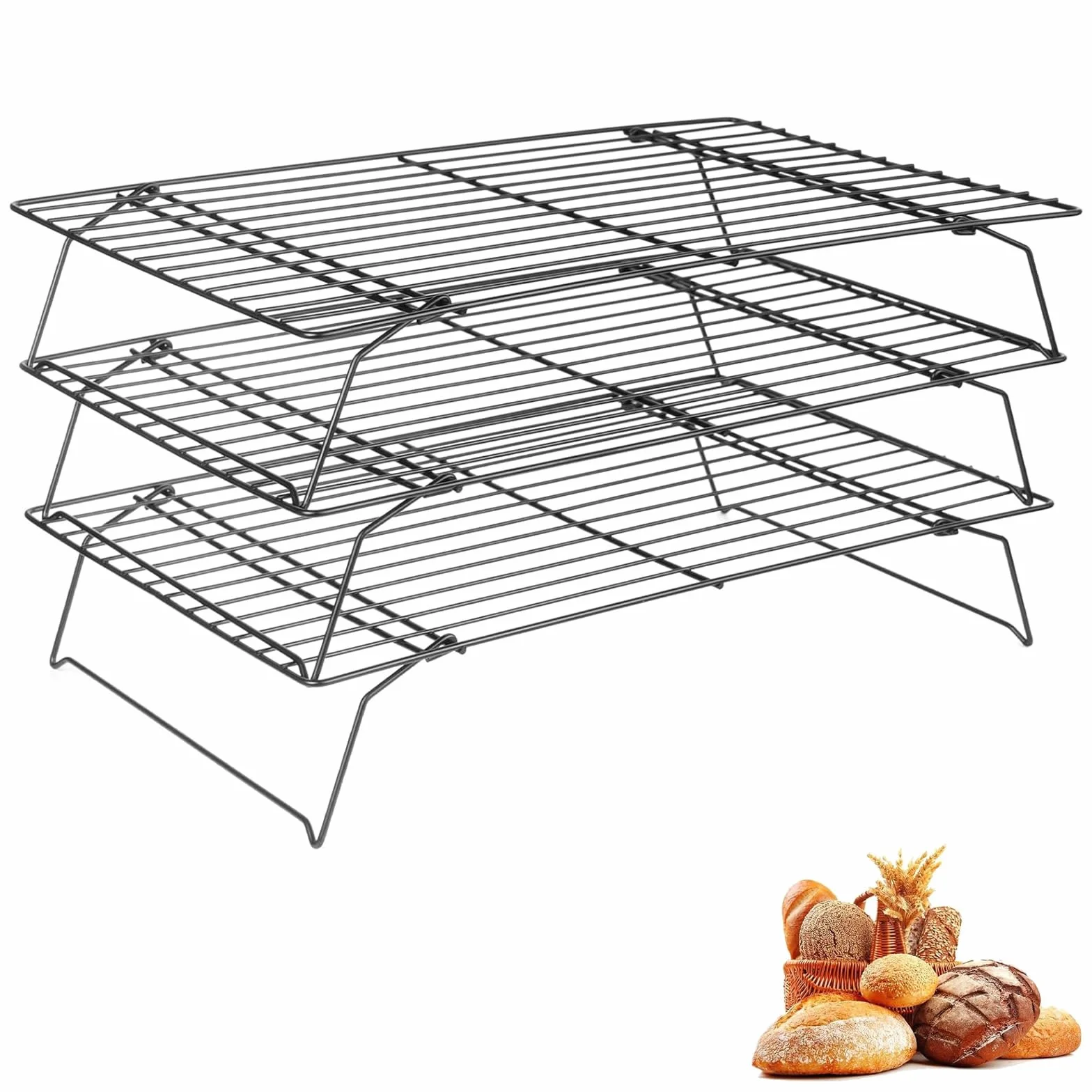 Grille de Refroidissement Acier Inoxydable 40 x 25 cm Lot de 3 Empilables Noir